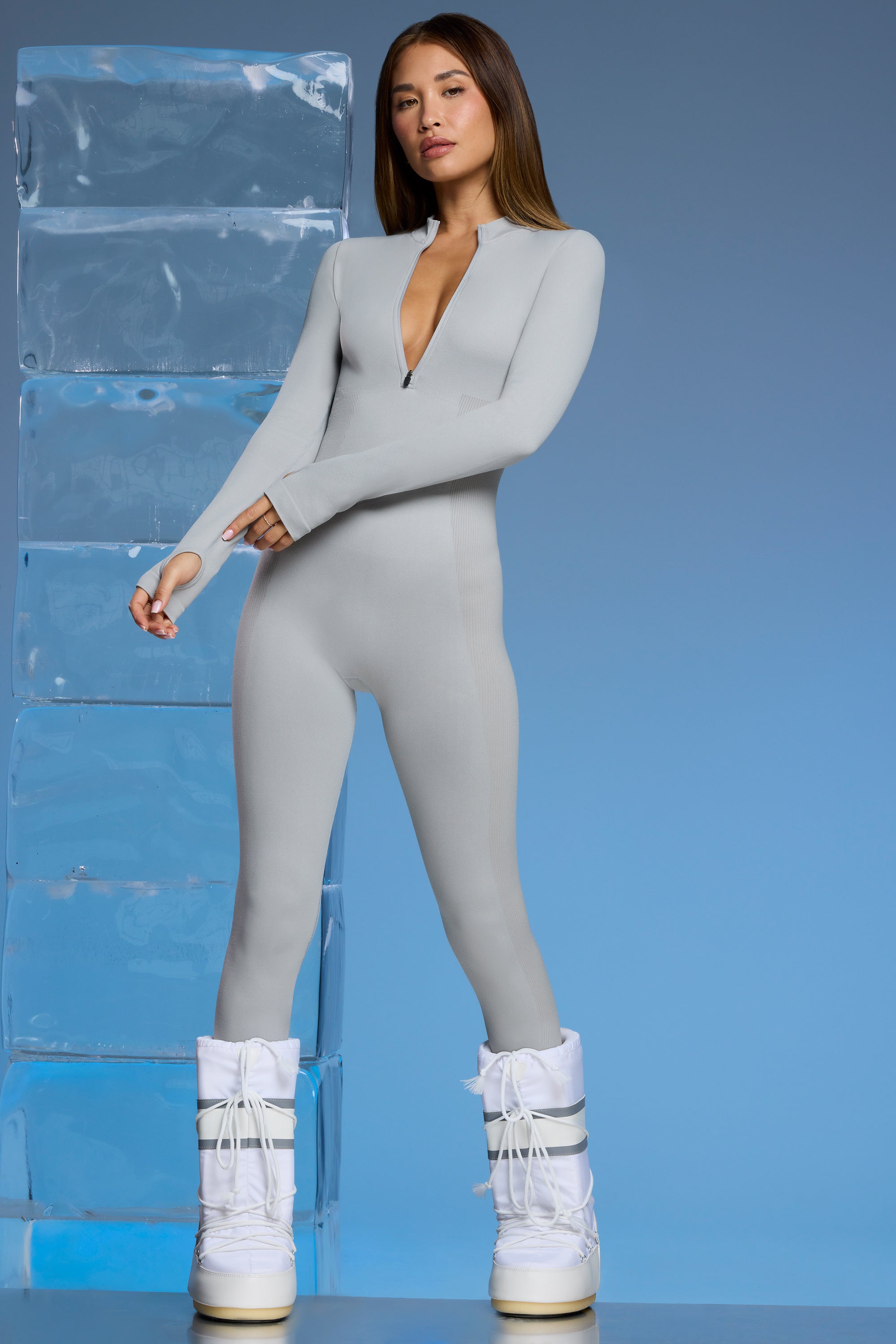 Super Sculpt Base Layer Jumpsuit in Light Grey