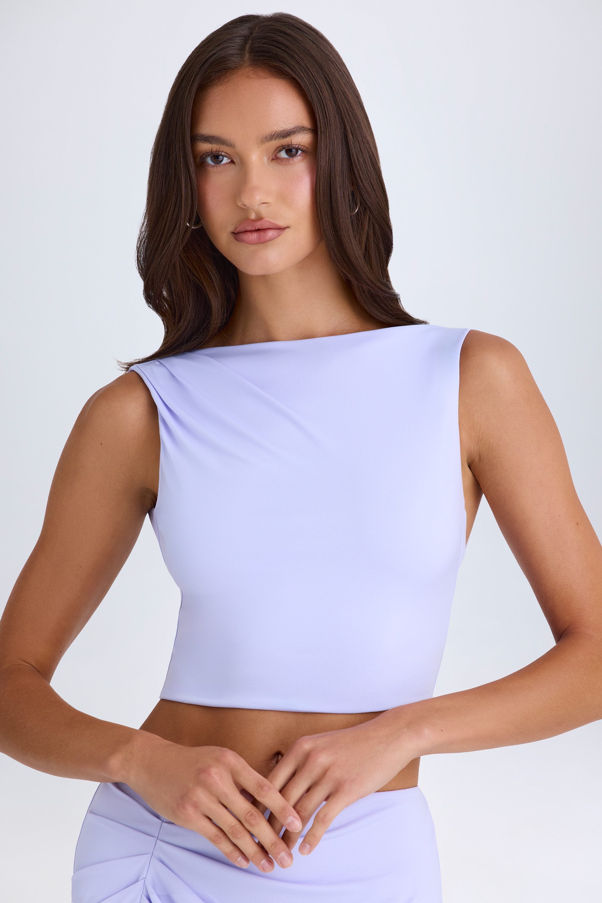 Draped Open-Back Tank Top in Soft Lilac