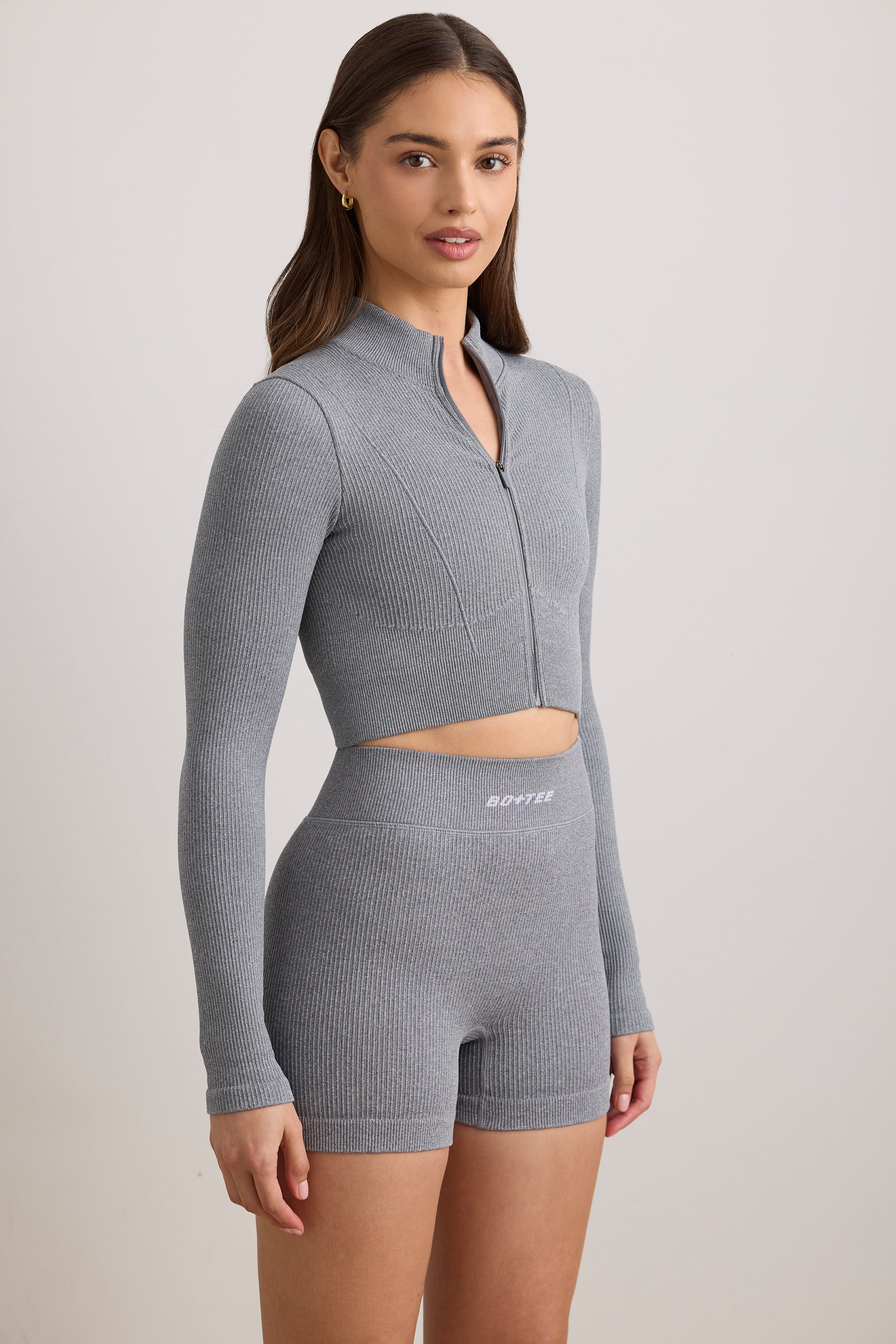 FlexiRib Cropped Jacket in Grey Melange