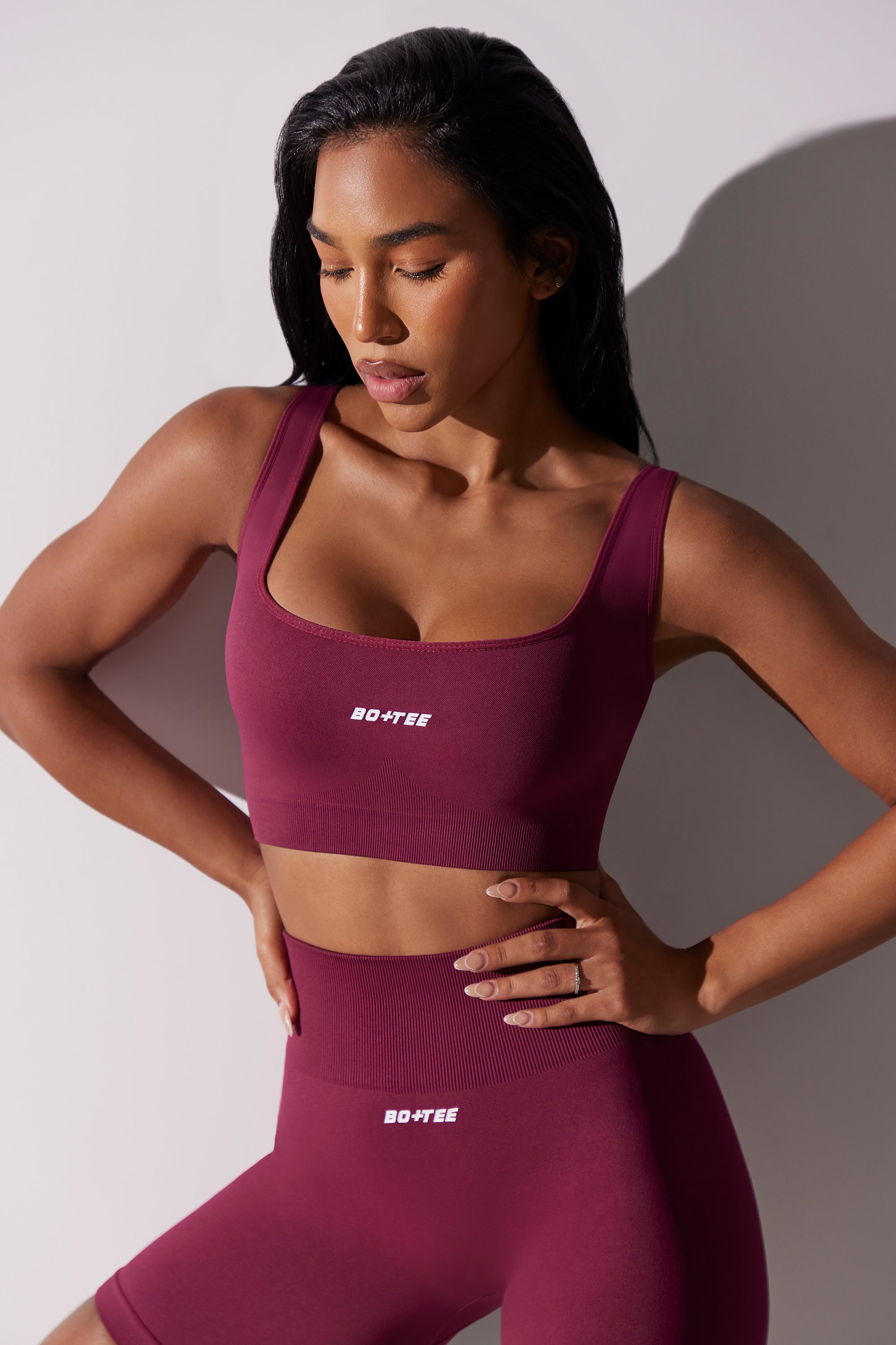 Open Back Square Neck Sports Bra in Plum