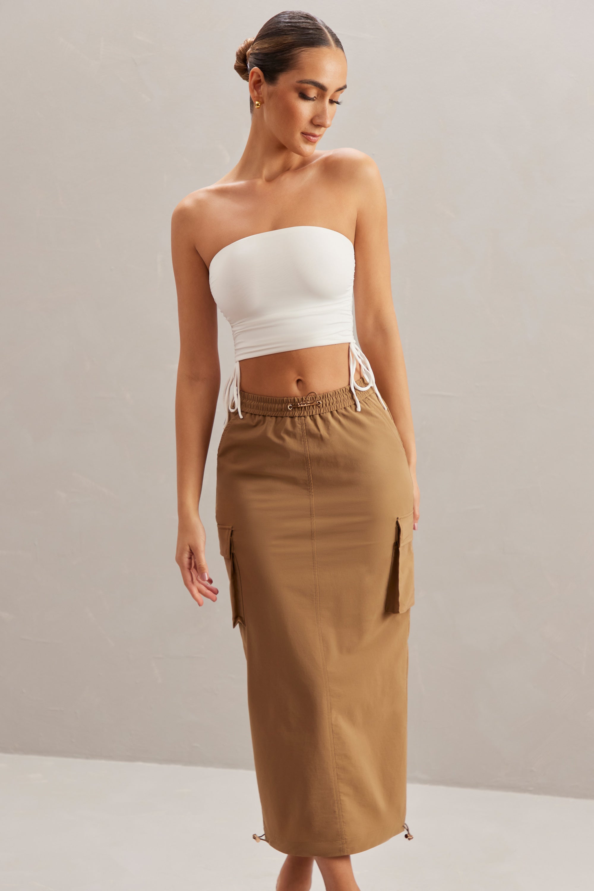 Cargo Maxi Skirt in Tan