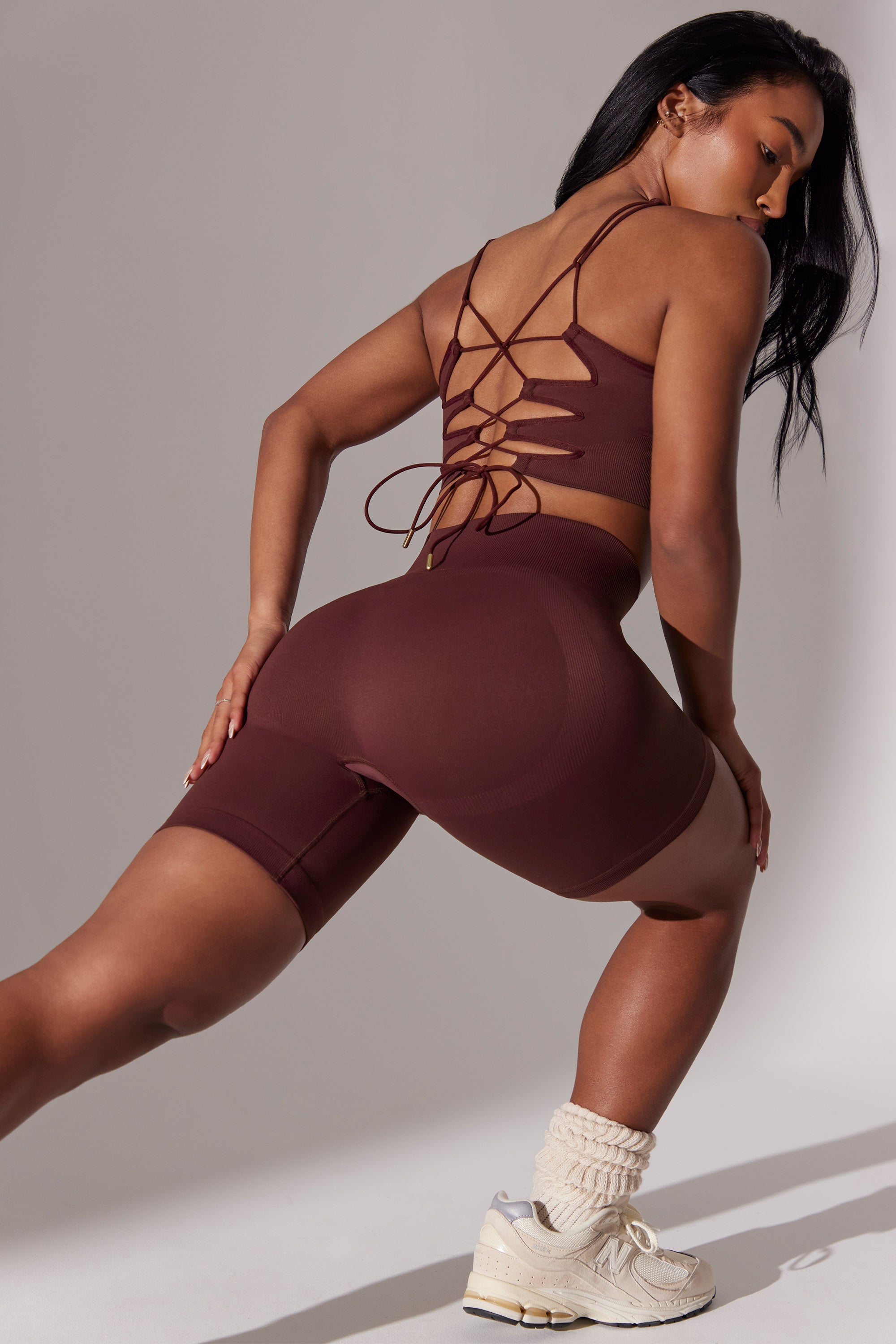 Open Back Square Neck Sports Bra in Burgundy