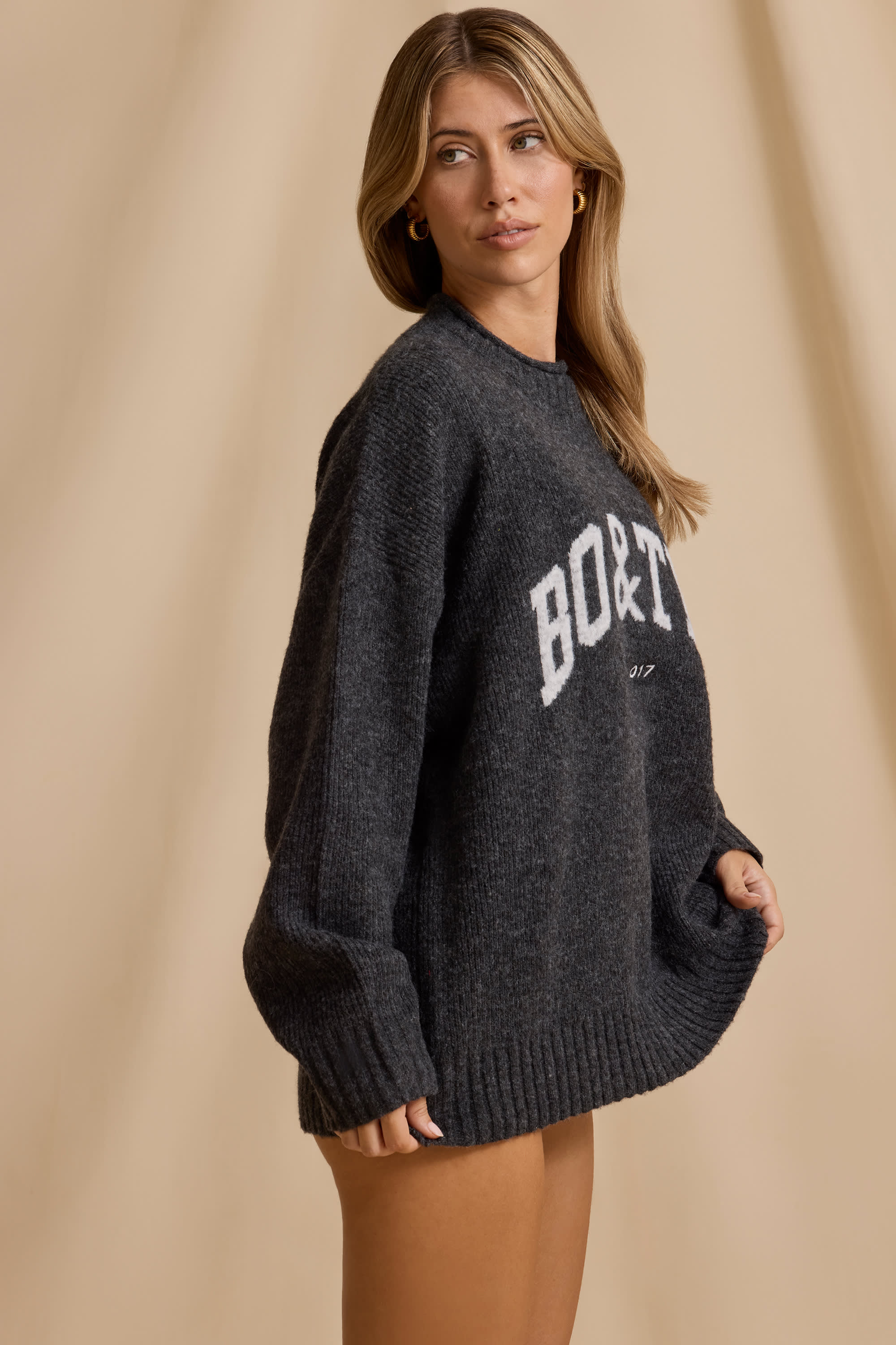 Oversized Knit Jumper in Charcoal Marl