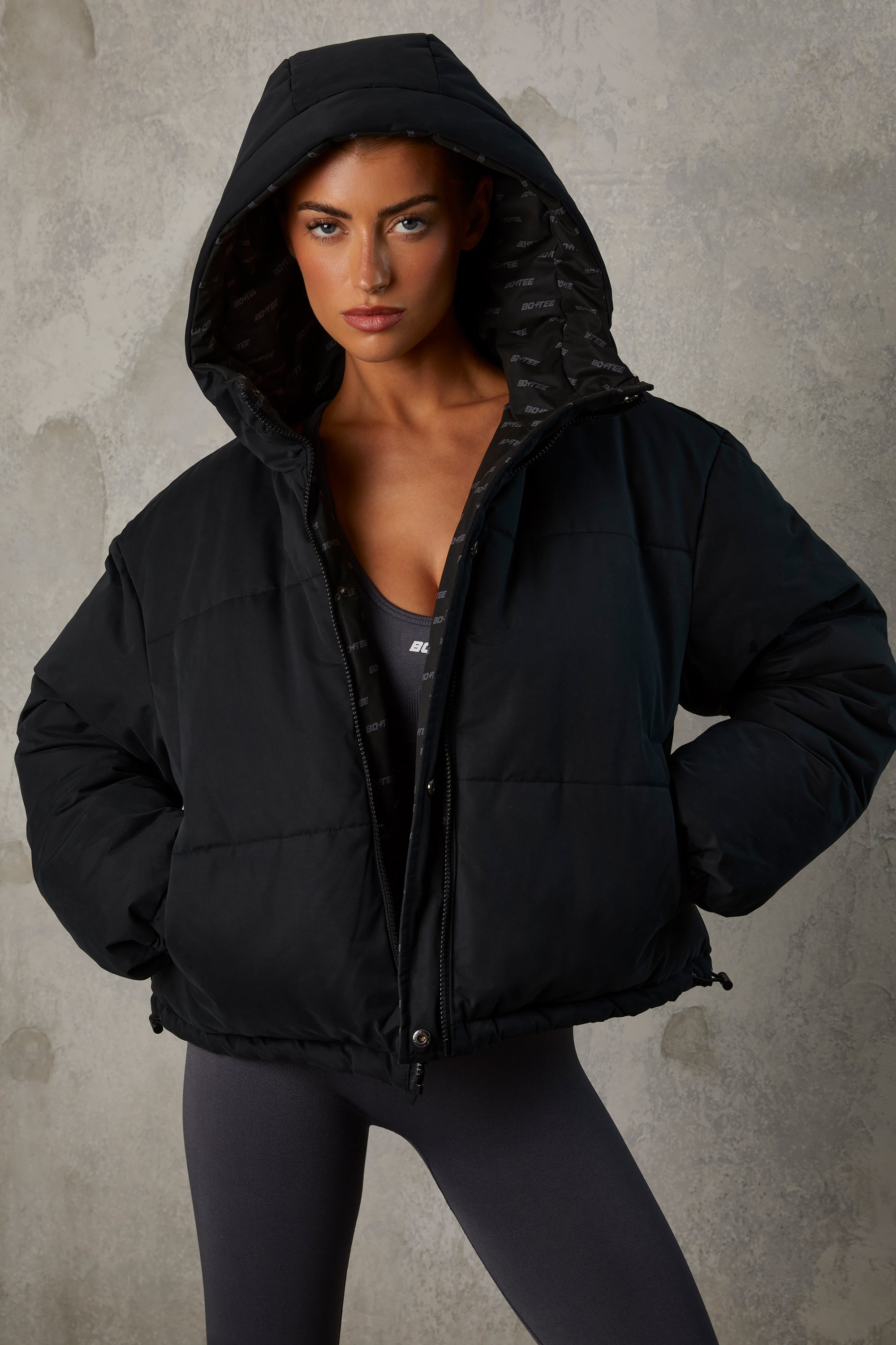 Reversible Hooded Puffer Jacket in Black