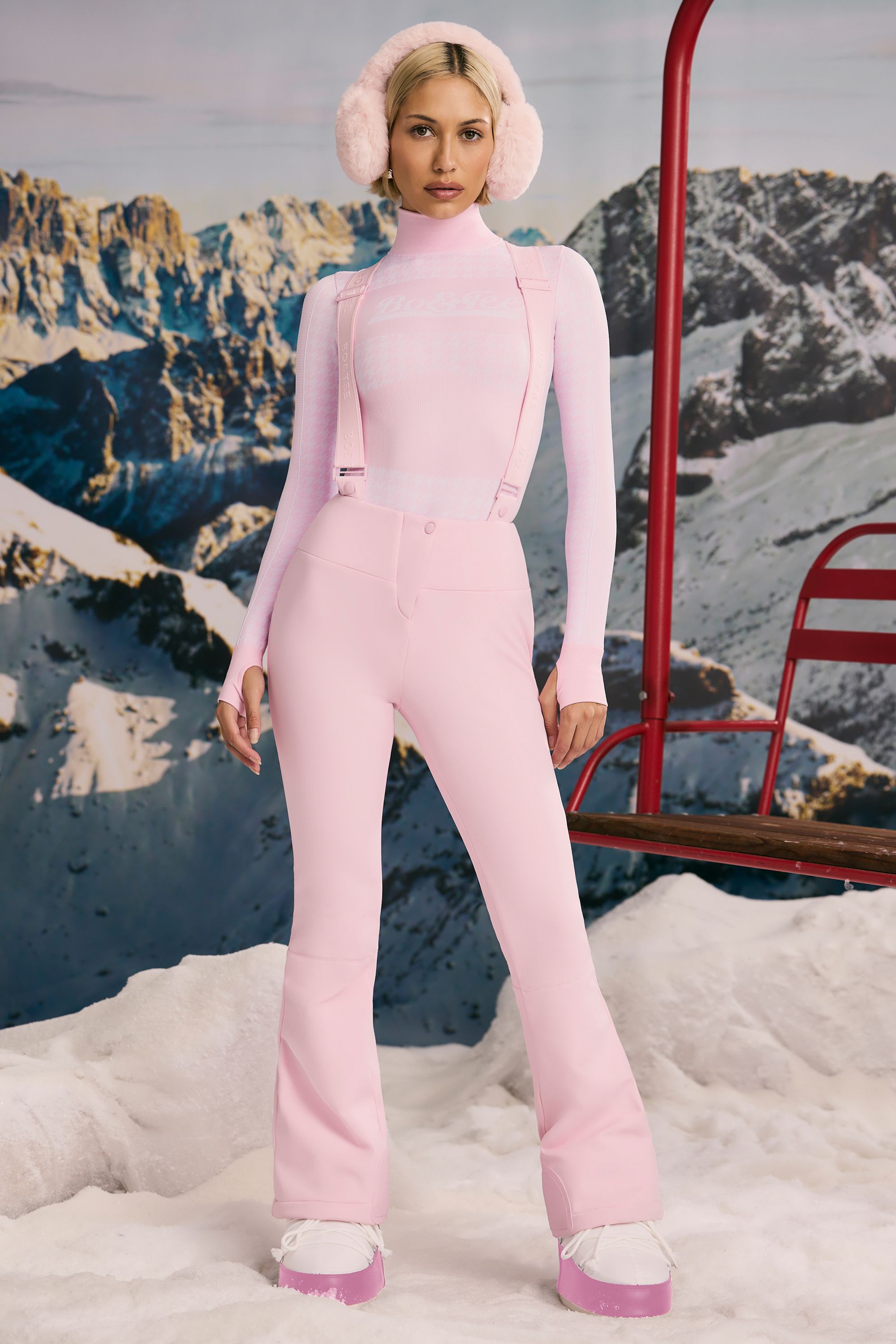 Fleece-Lined Ski Trousers in Pastel Pink