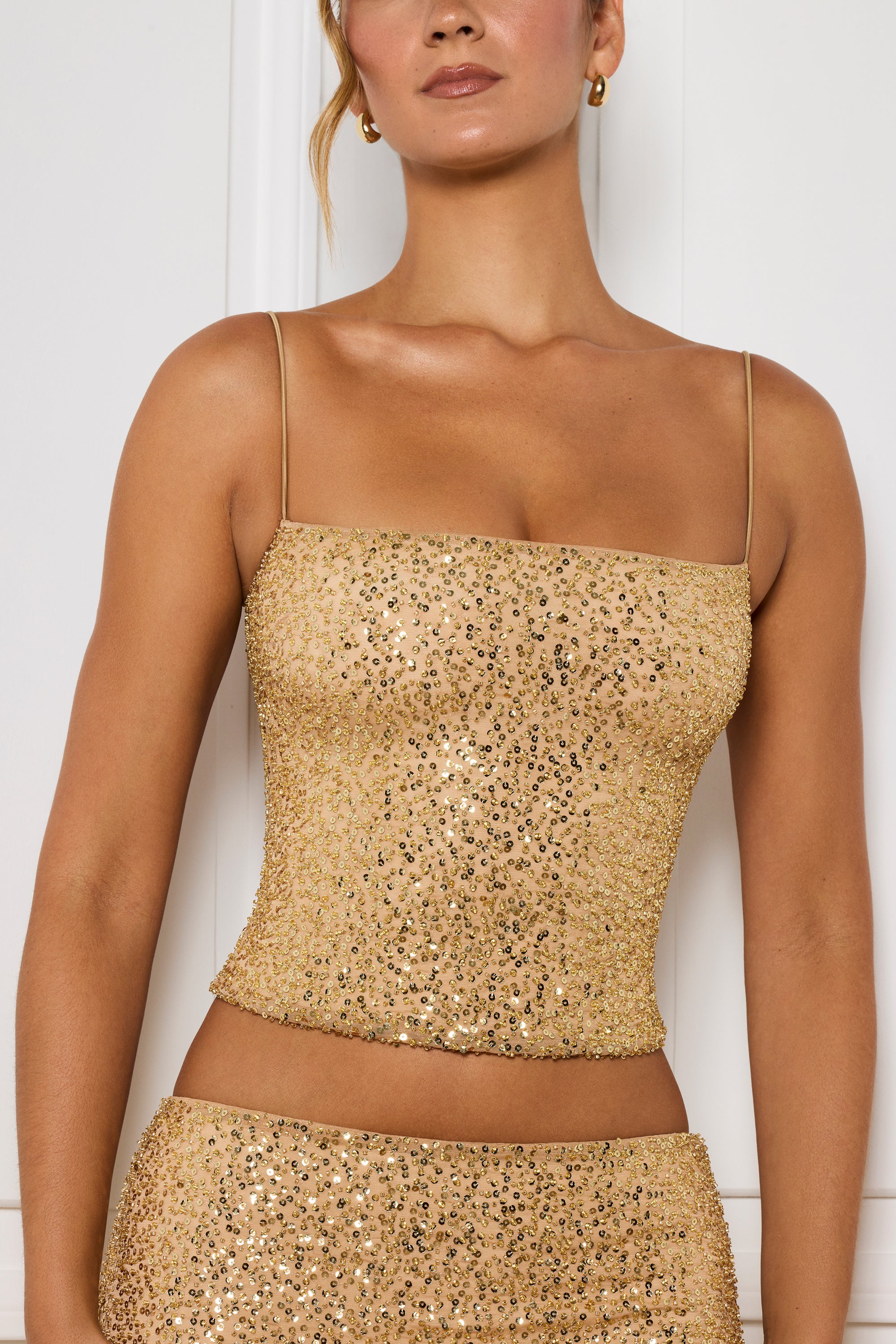 Embellished Square-Neck Top in Gold