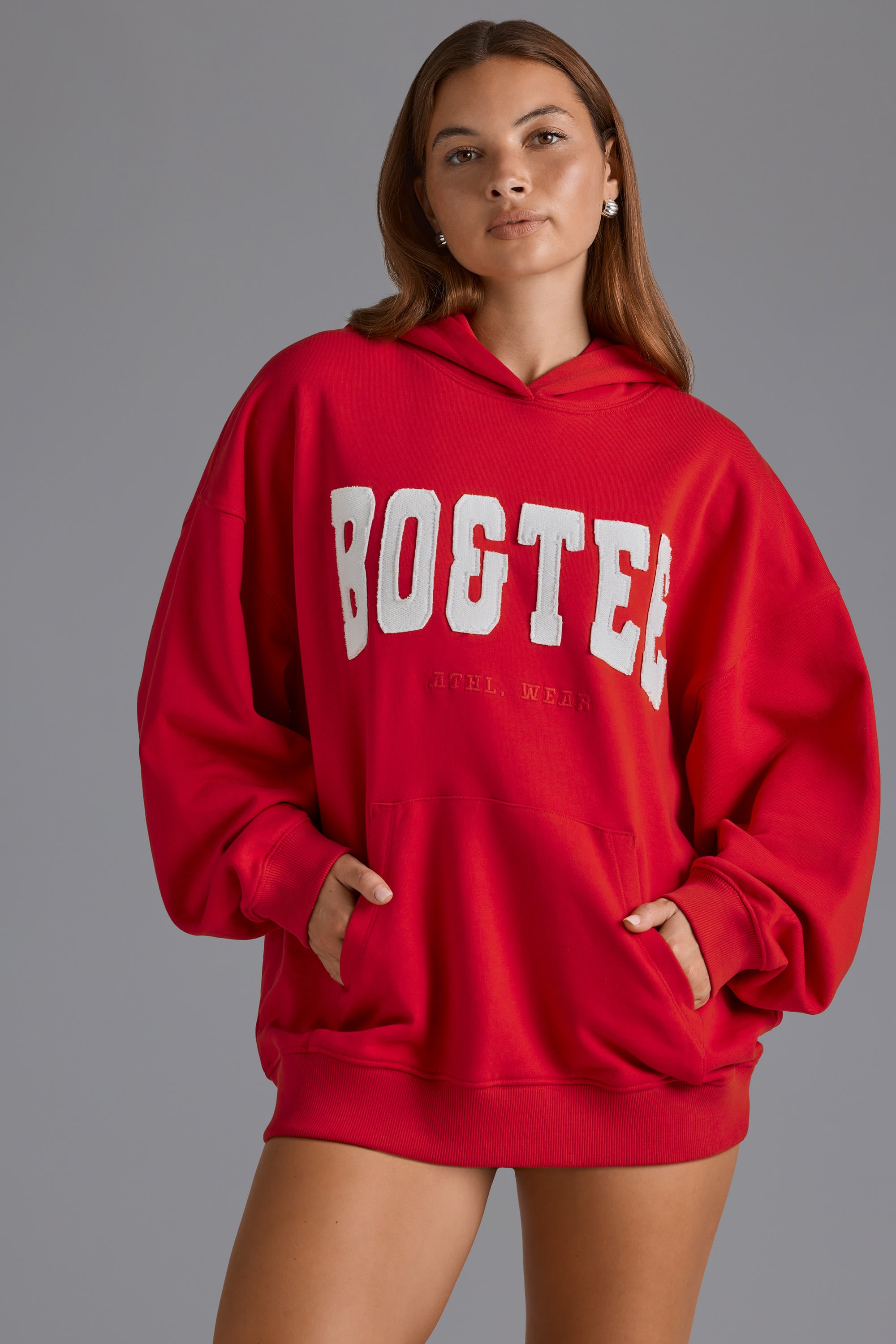 Appliqué Oversized Hoodie in Cherry Red