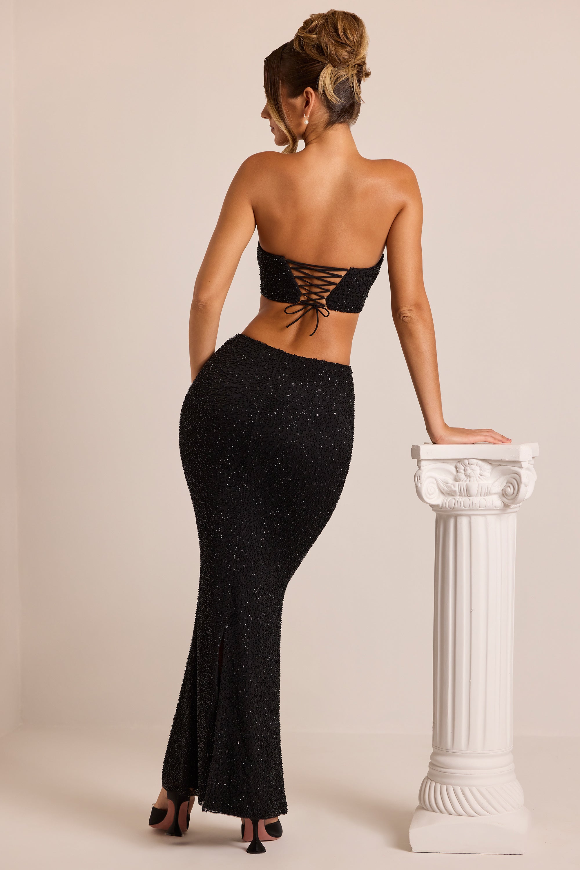 Embellished Strapless Corset Top in Black