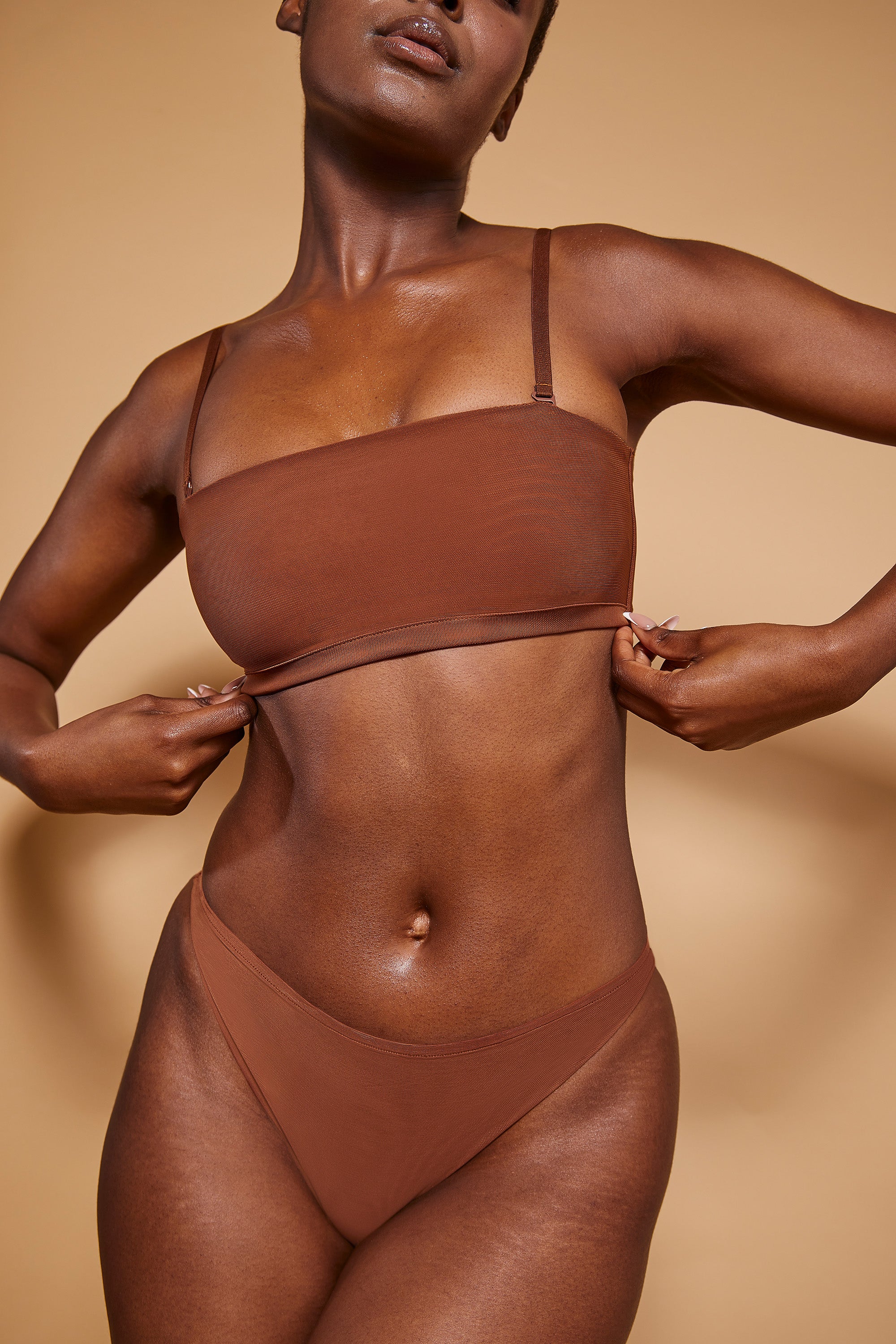 Soft Mesh Bandeau Bra in Chestnut