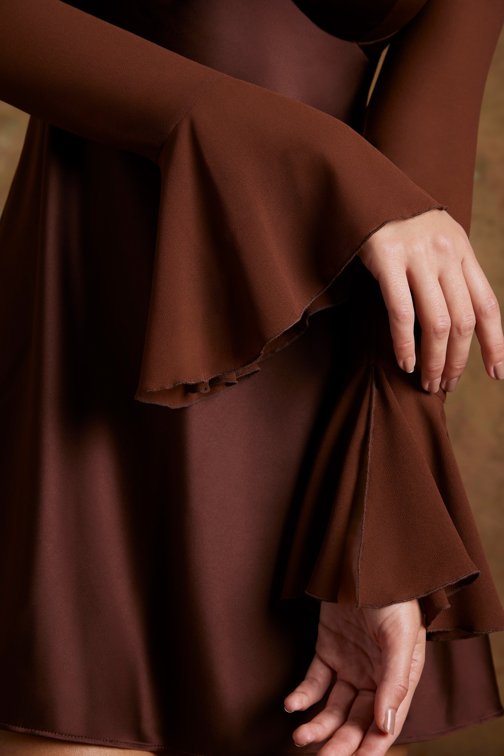 Long Flared Sleeve Shrug in Brown