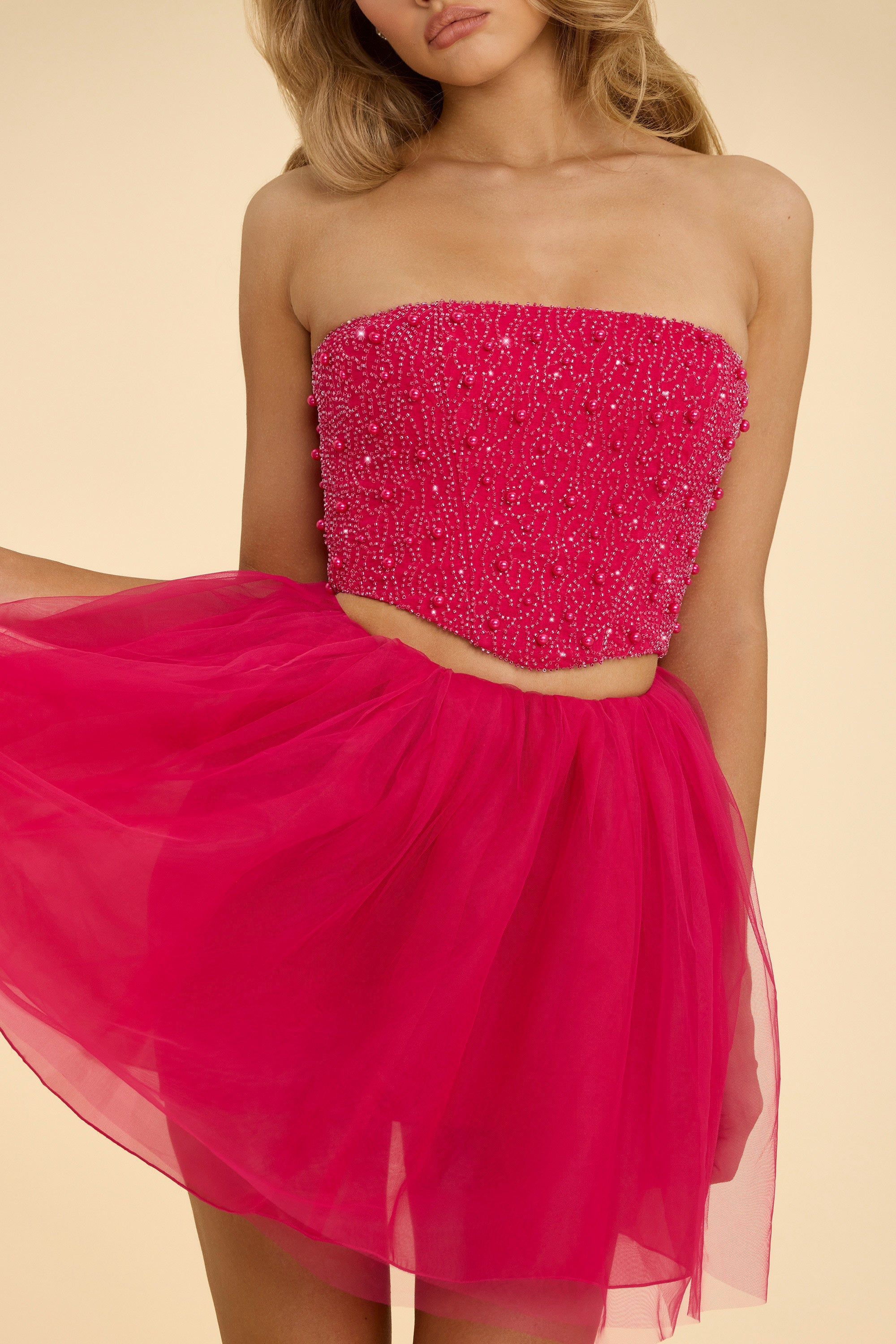 Strapless Corset Crop Top in Hot Pink