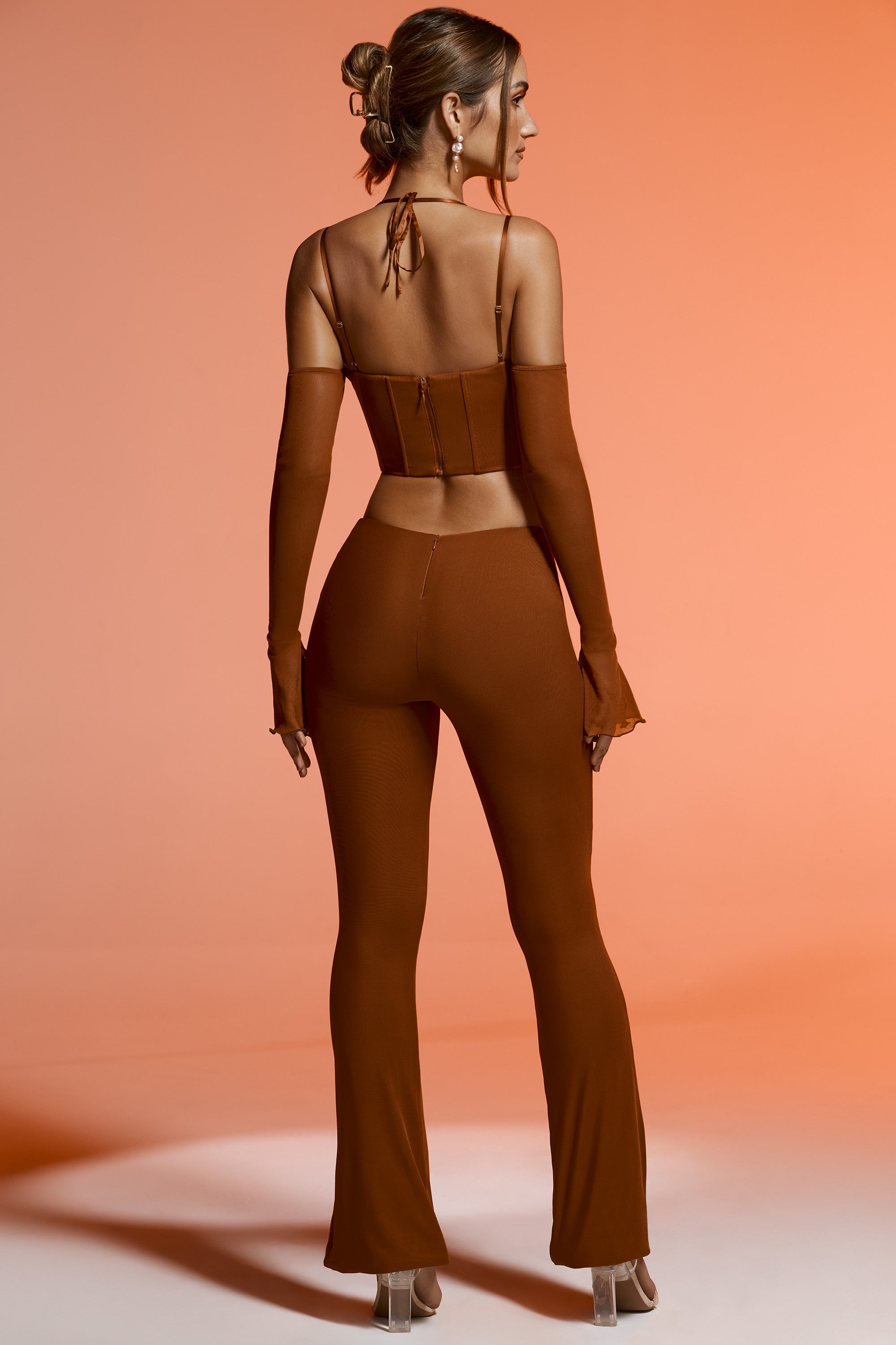 Split Flare Trousers in Brown