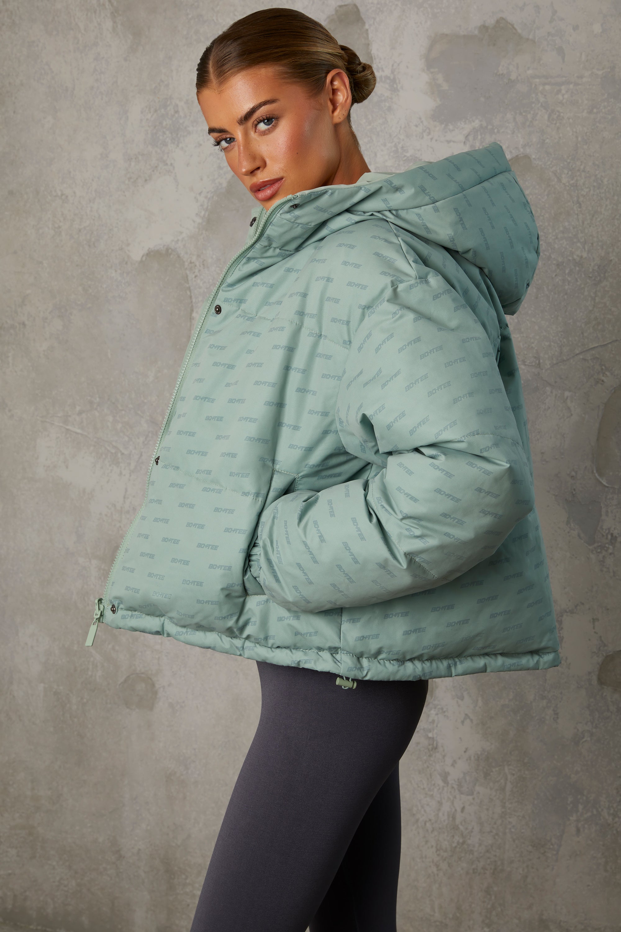 Reversible Hooded Puffer Jacket in Iceberg Green