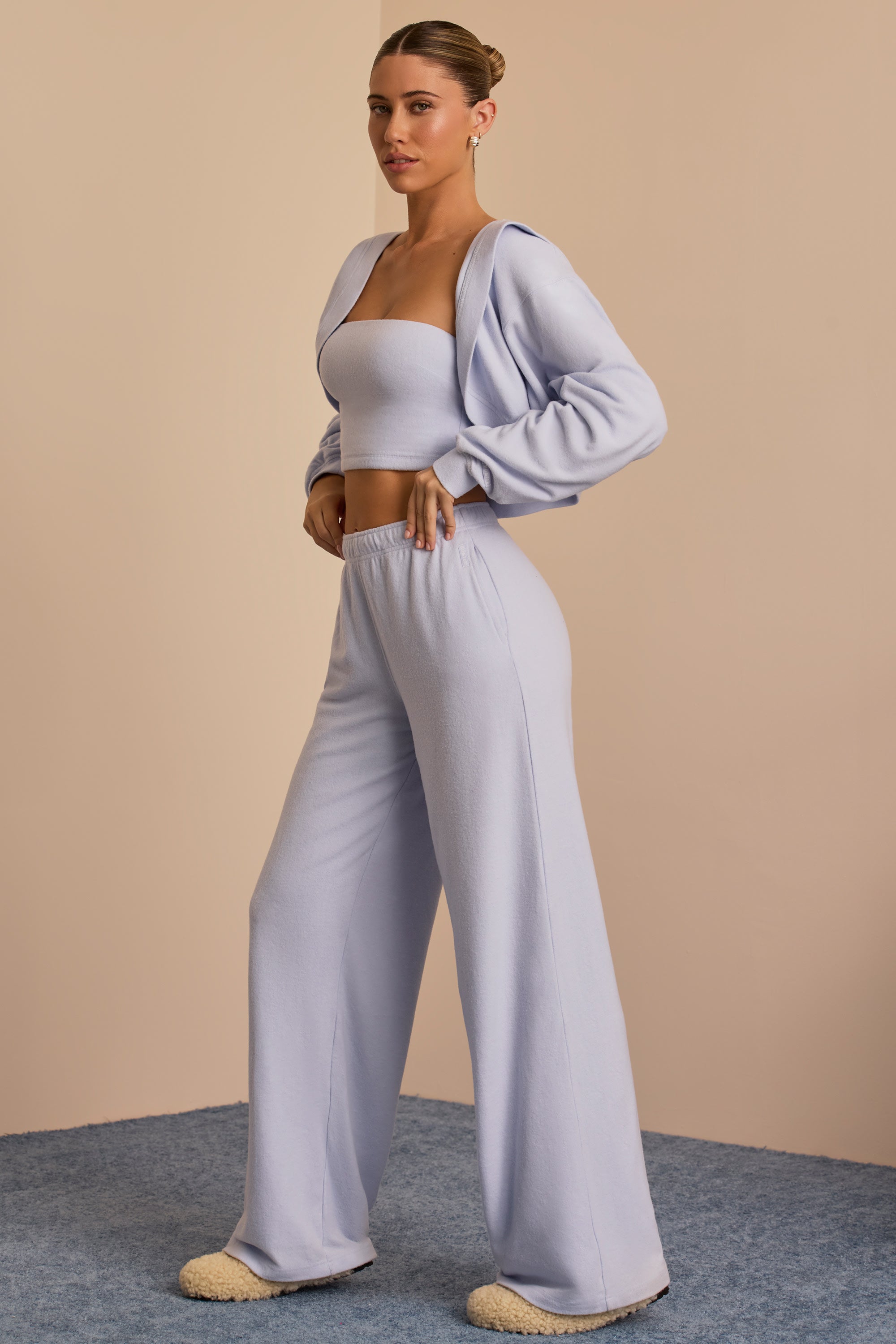 Brushed Jersey Wide-Leg Joggers in Soft Blue