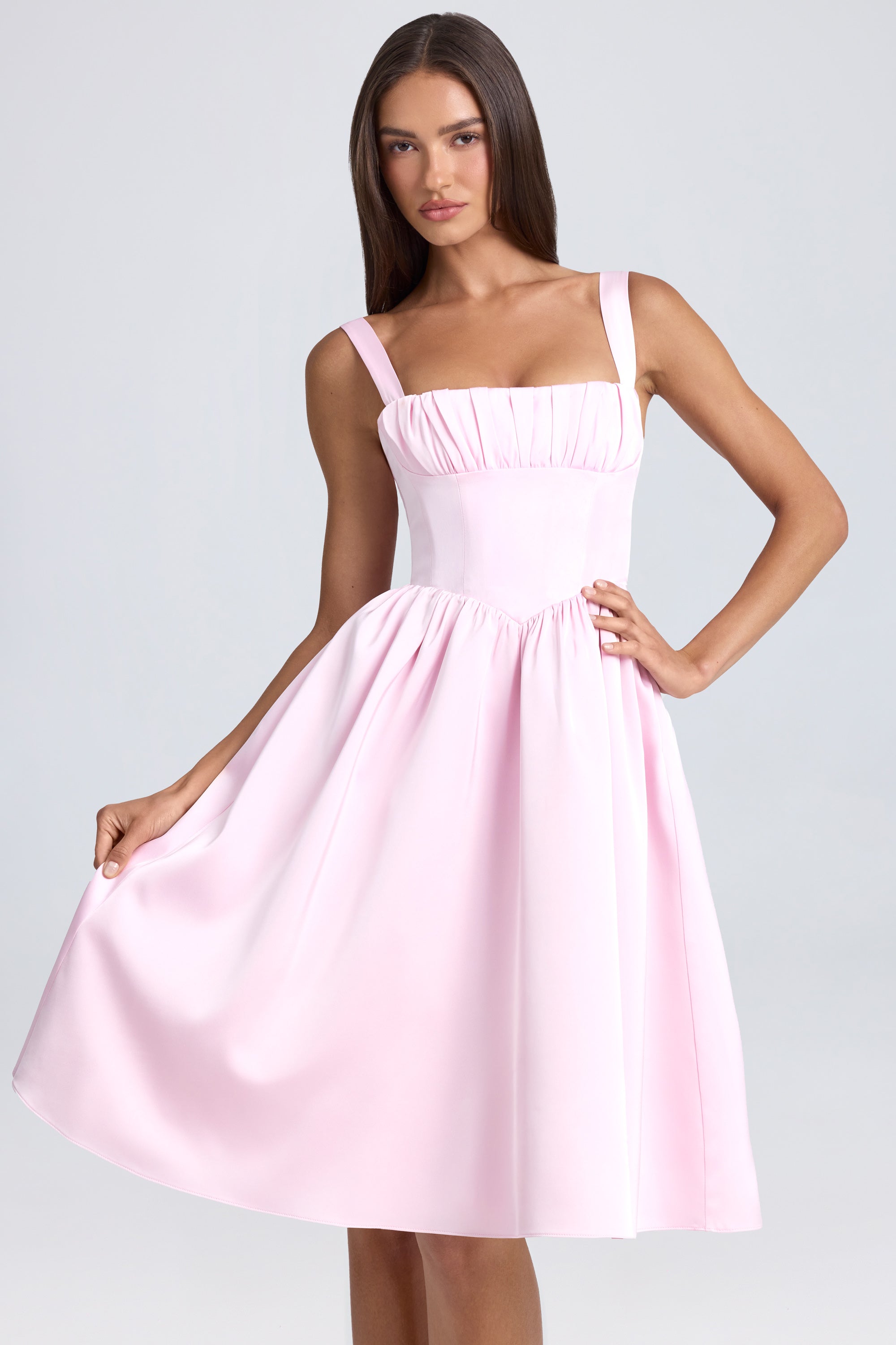 Draped Corset Midaxi Dress in Blush