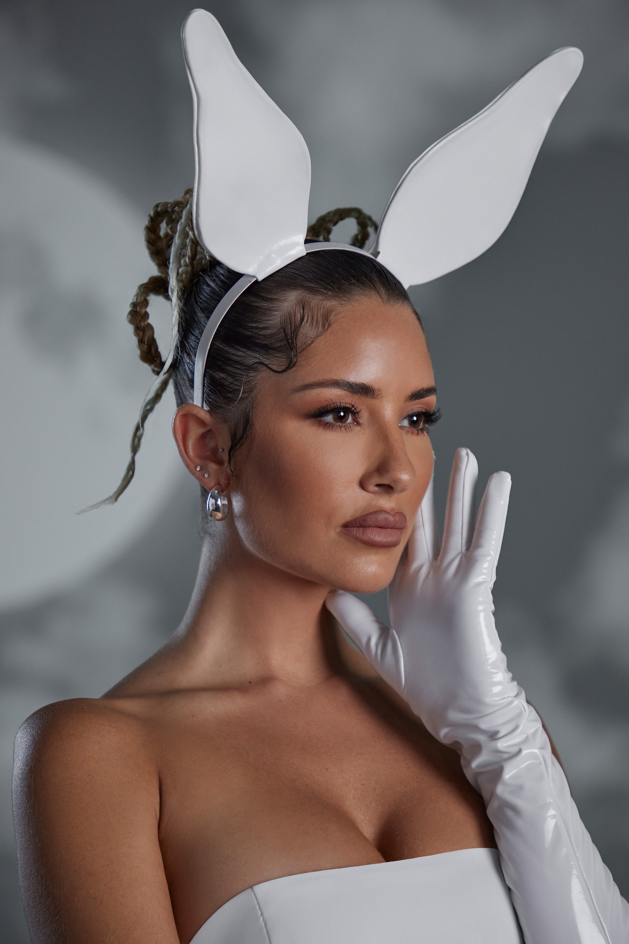 Hand Stitched Vinyl Bunny Ears in White