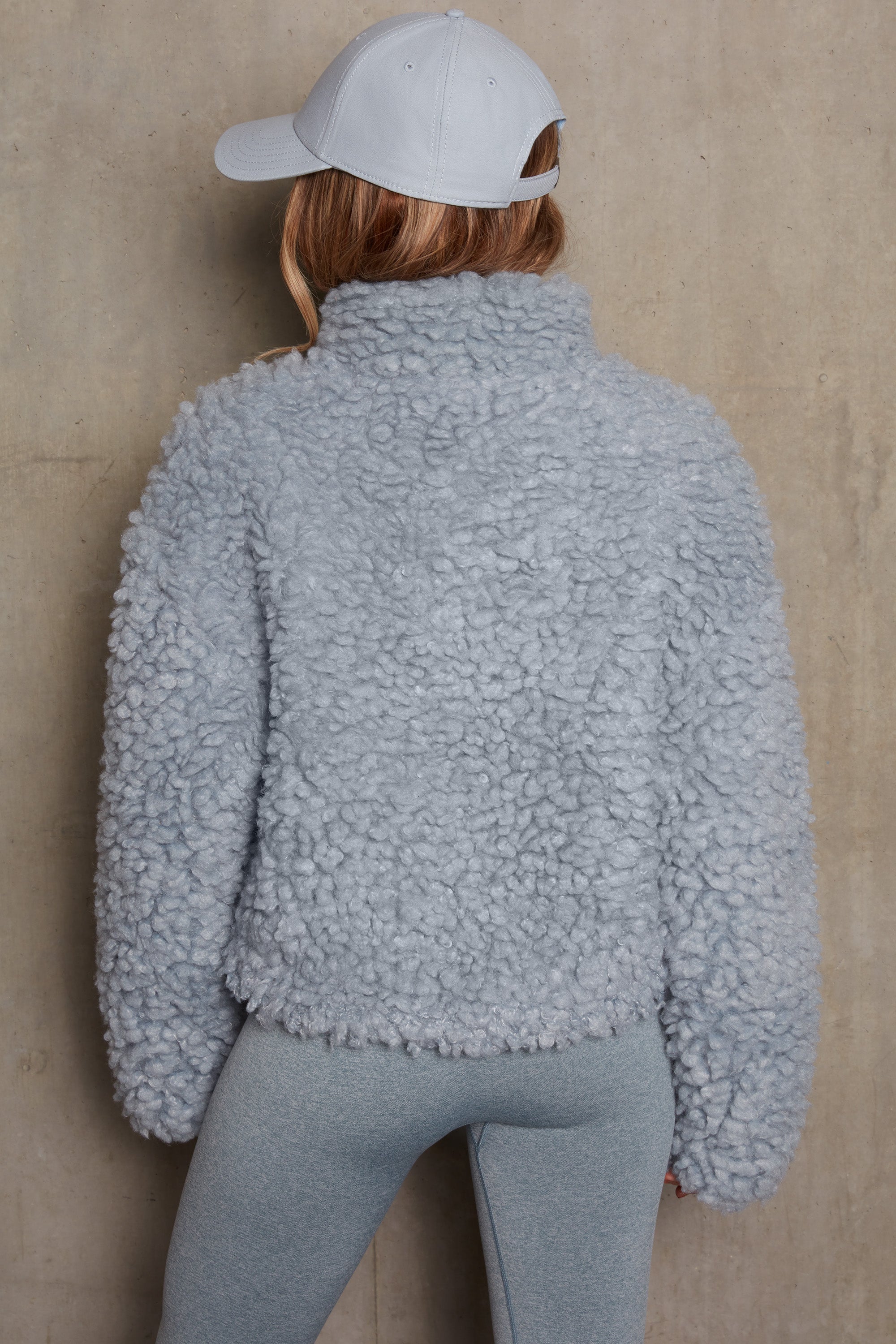 Oversized Boucle Teddy Coat in Blue