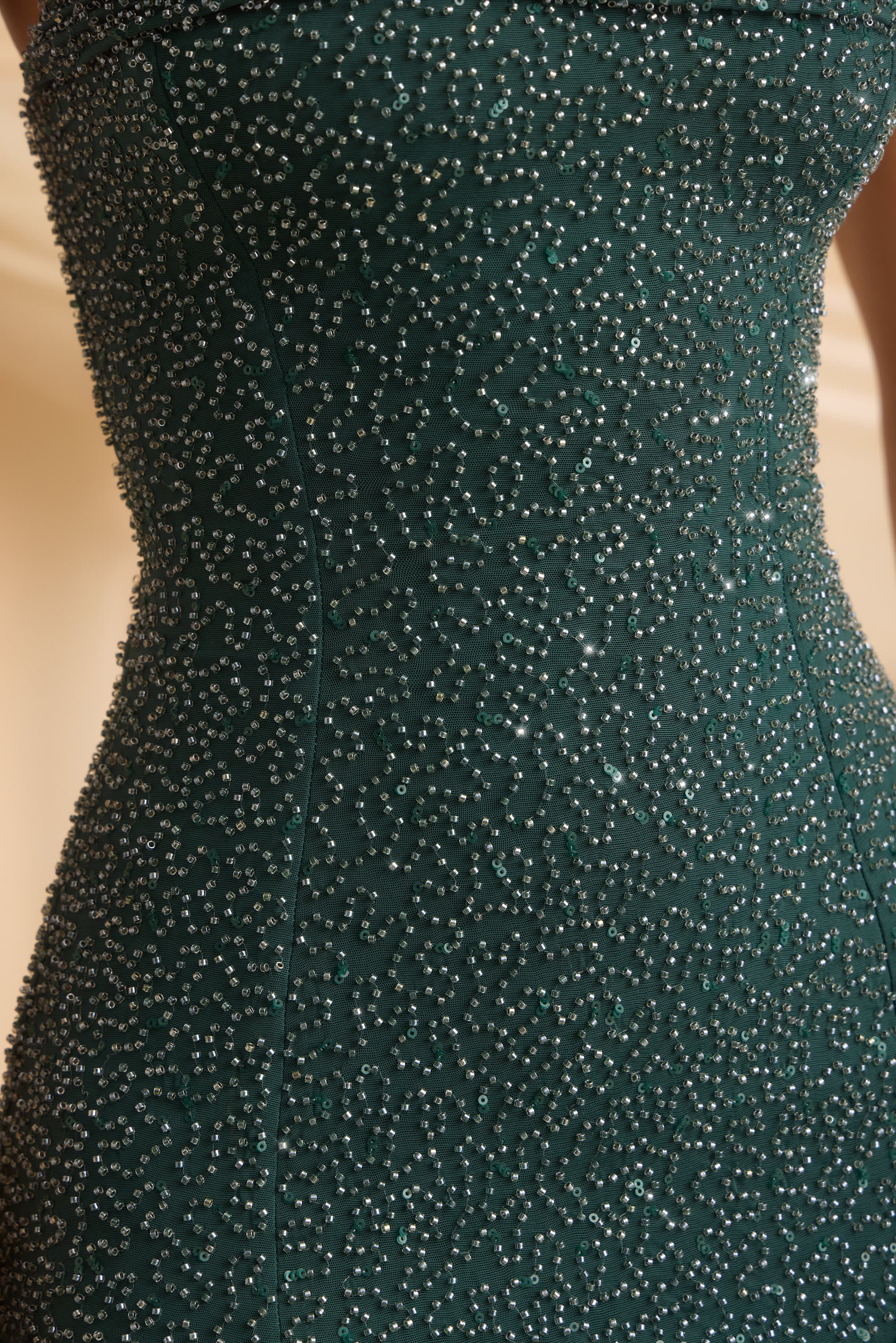 Embellished Strapless Cowl-Neck Maxi Dress in Emerald Green