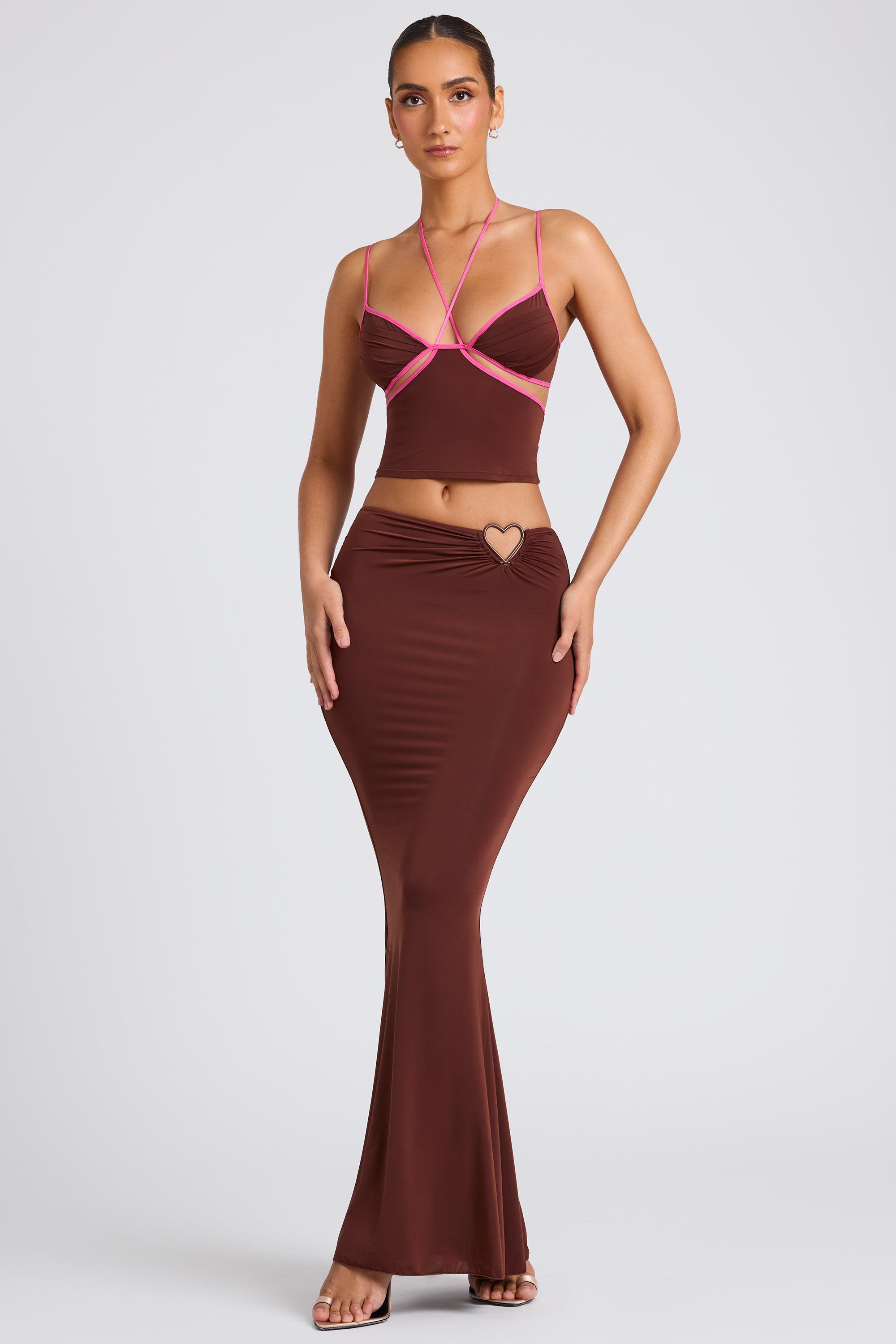 Mid Rise Maxi Skirt in Chocolate Brown