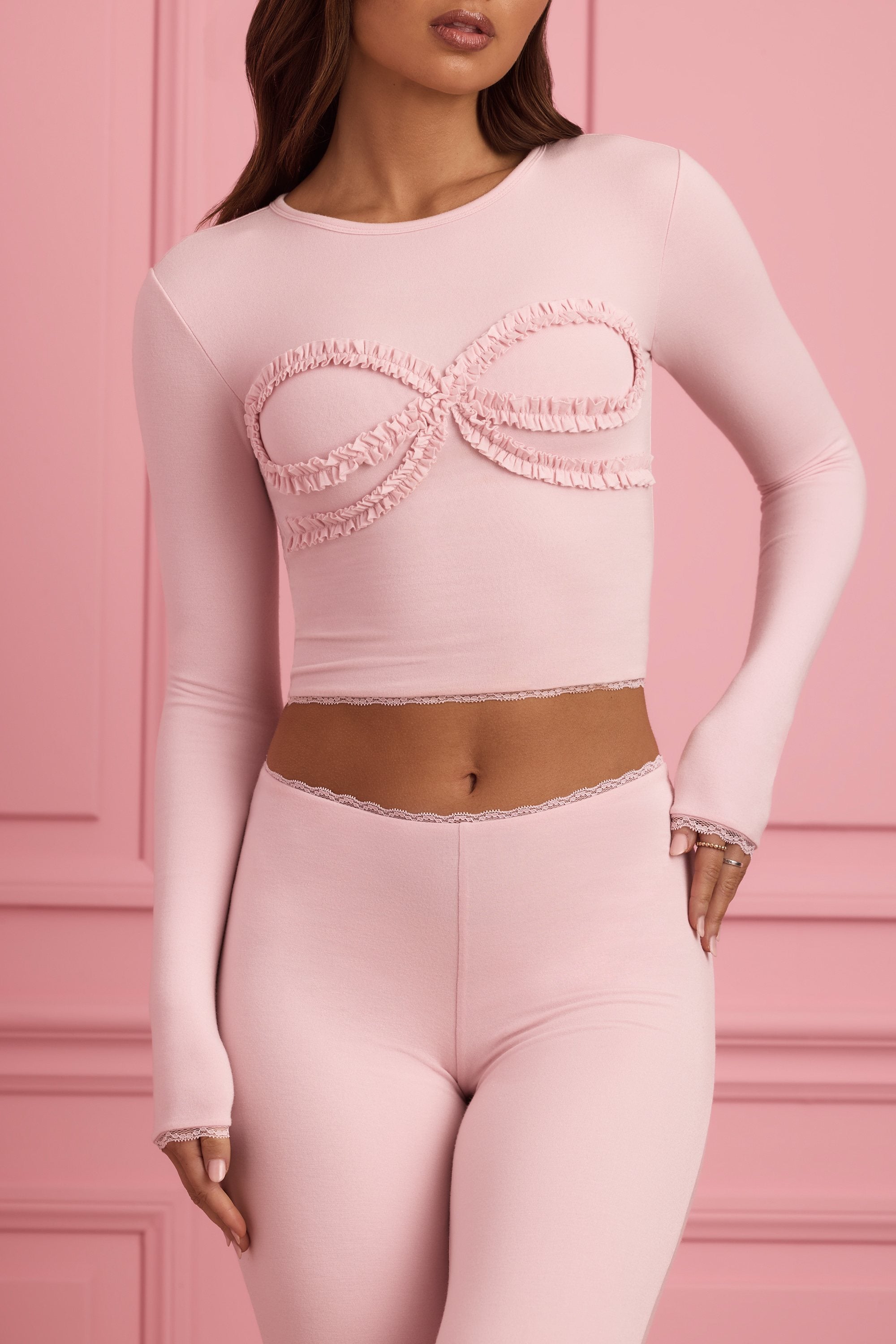 Lace-Trim Appliqué Pyjama Top in Baby Pink