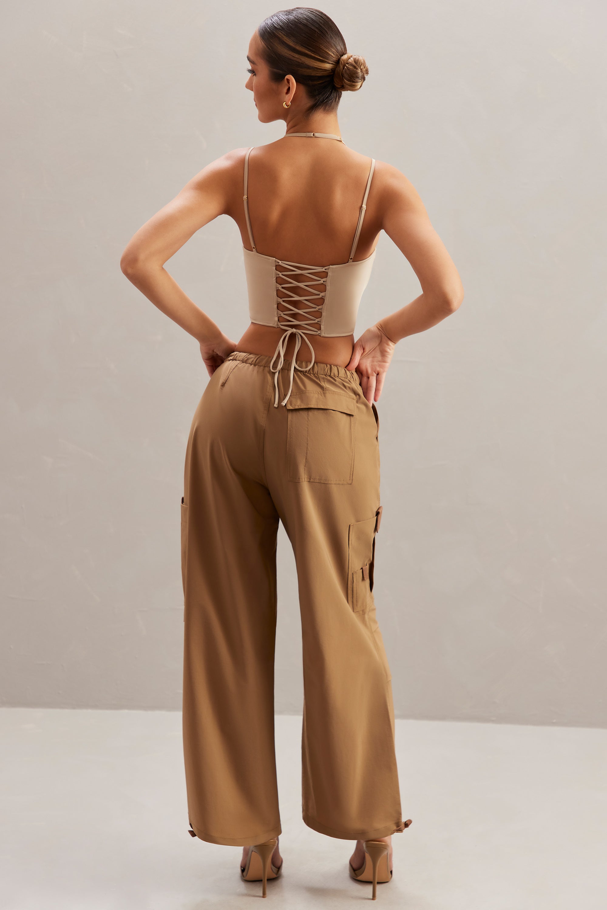 Wide Leg Cargo Trousers in Tan