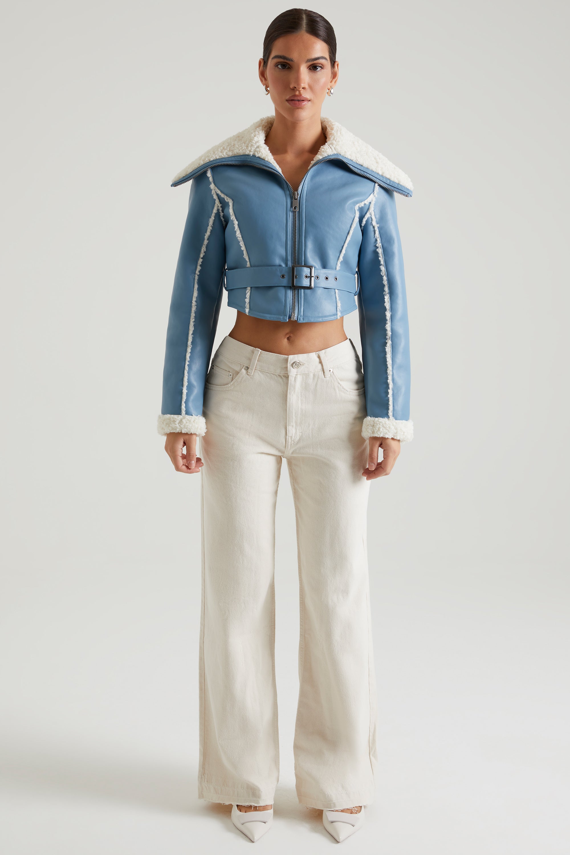 Jacket with Shearling Collar and Trim in Blue