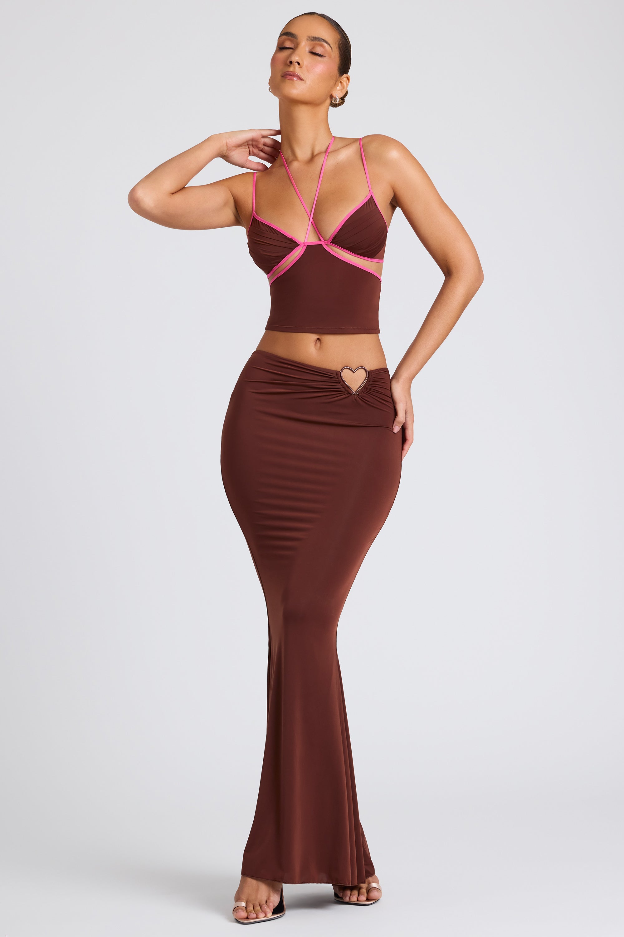 Mid Rise Maxi Skirt in Chocolate Brown