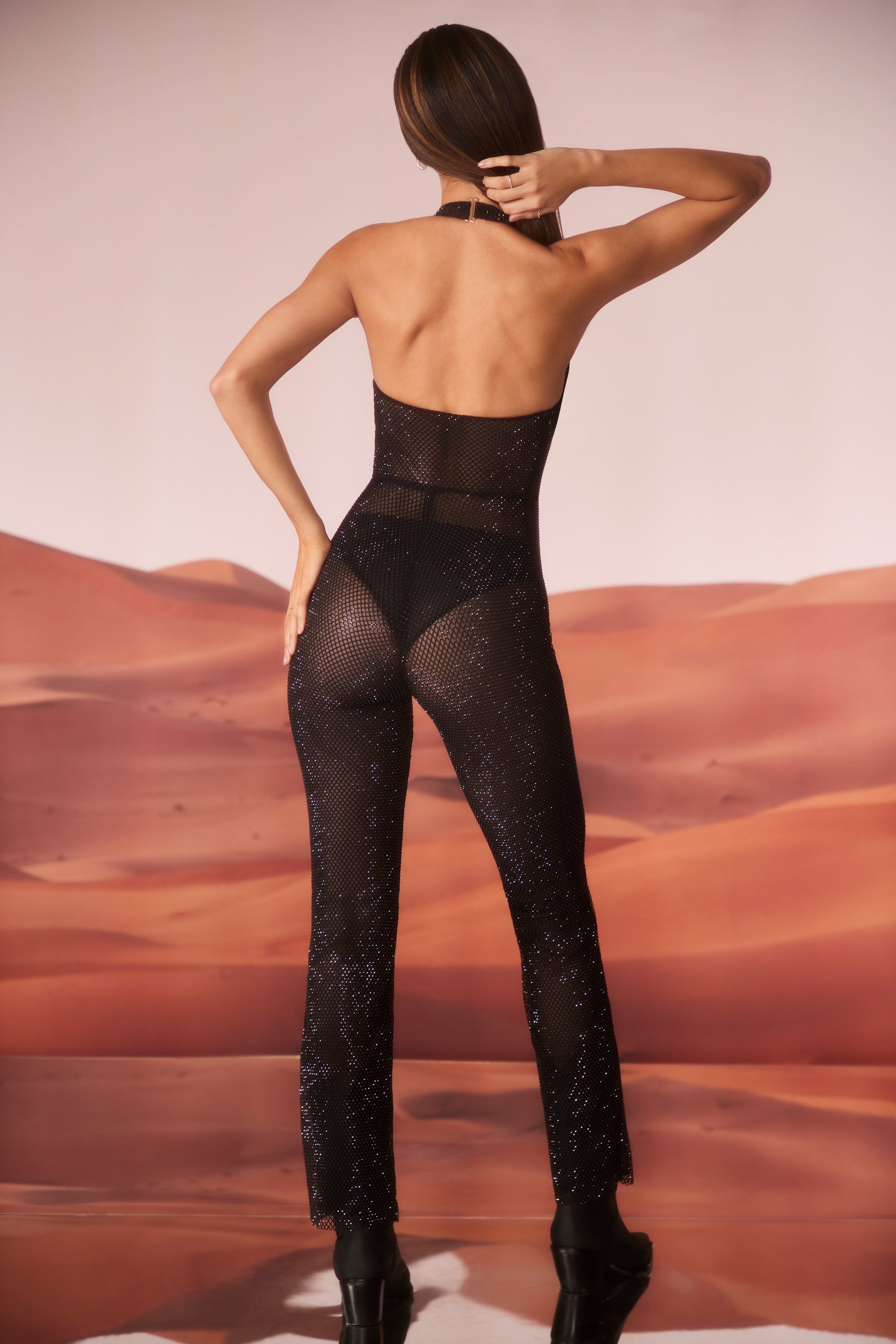 Tall Embellished Plunge Neck Jumpsuit in Black