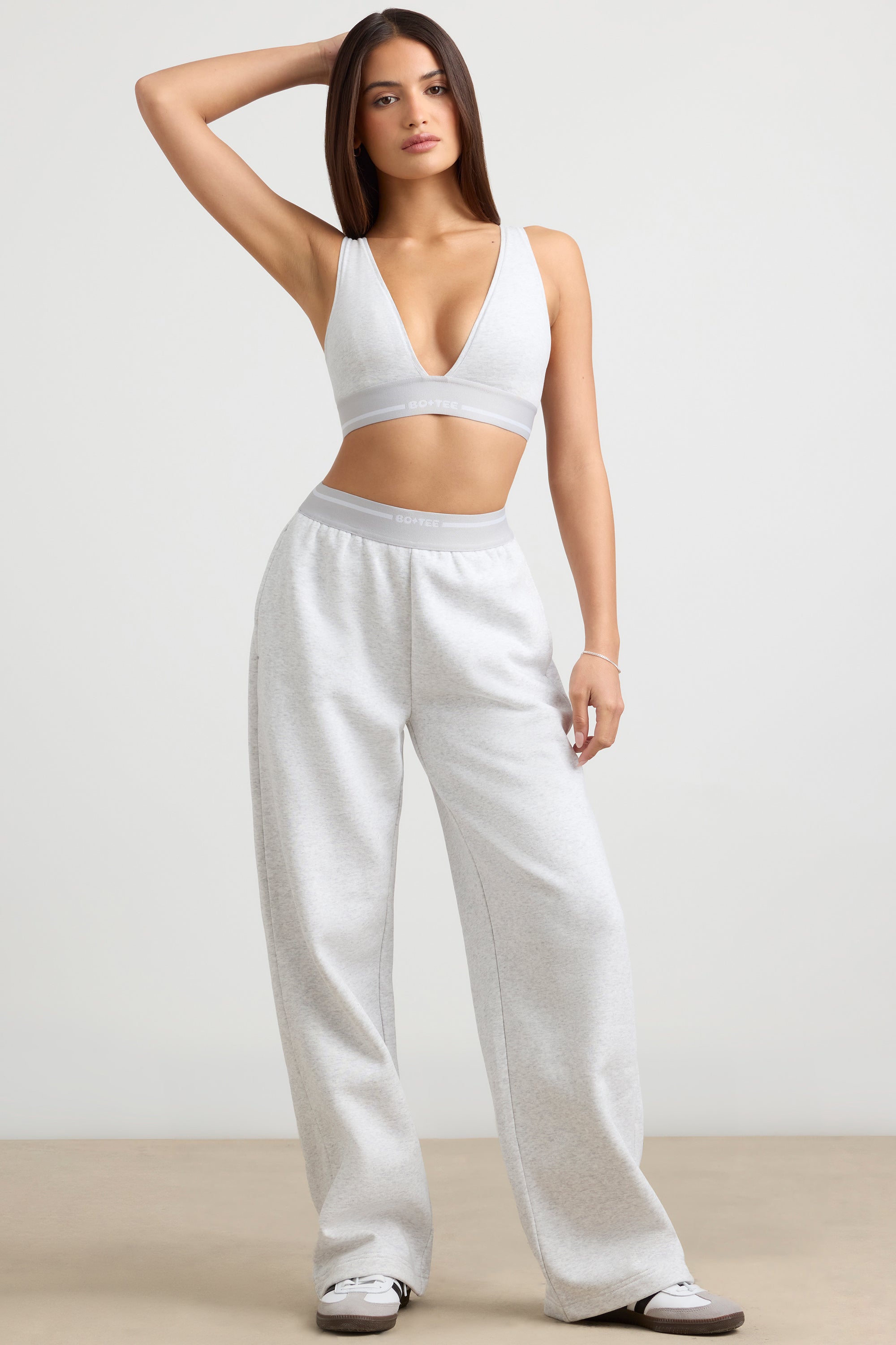 High-Waist Straight-Leg Joggers in Grey Marl