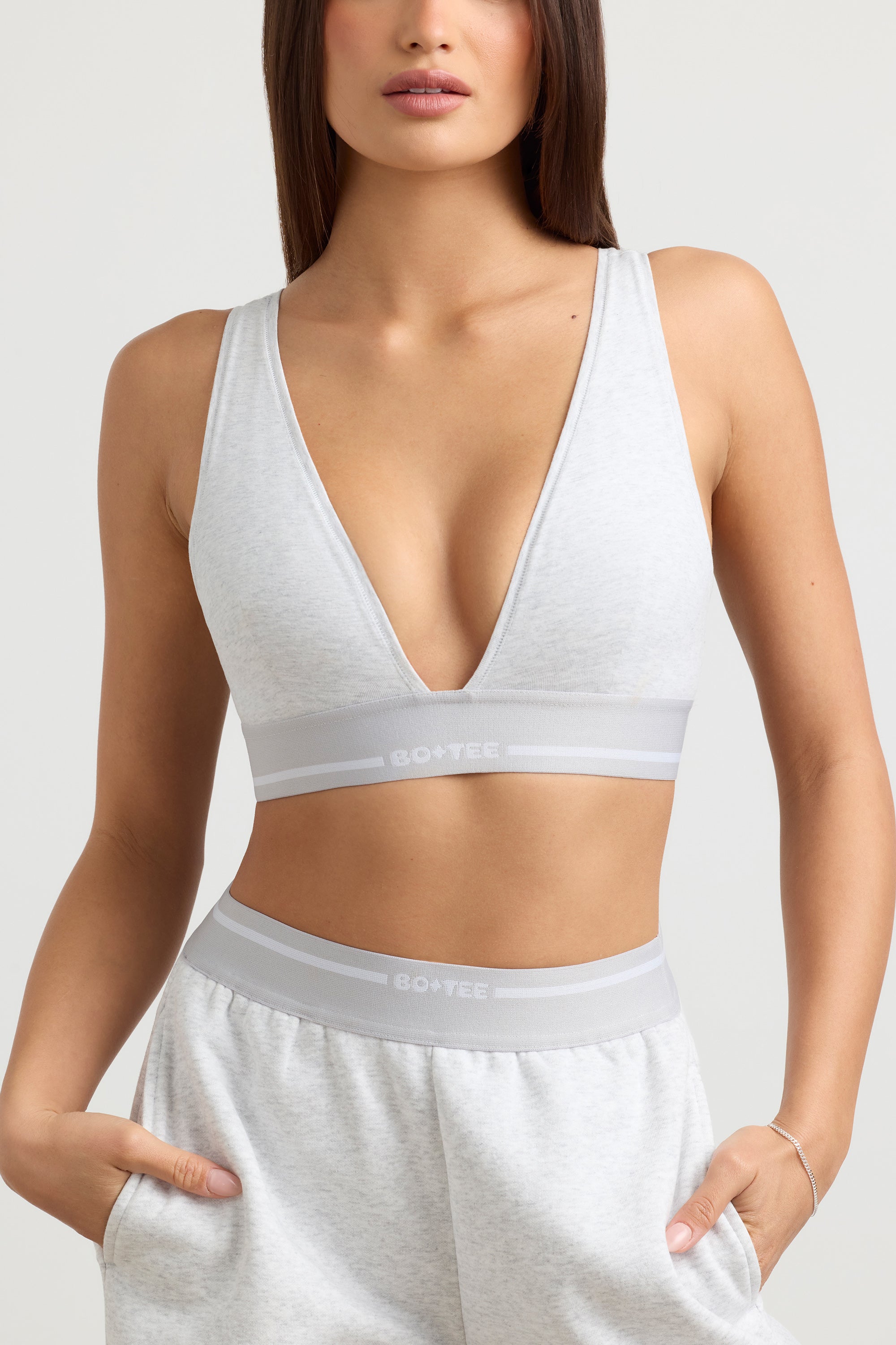 Plunge-Neck Crop Top in Grey Marl