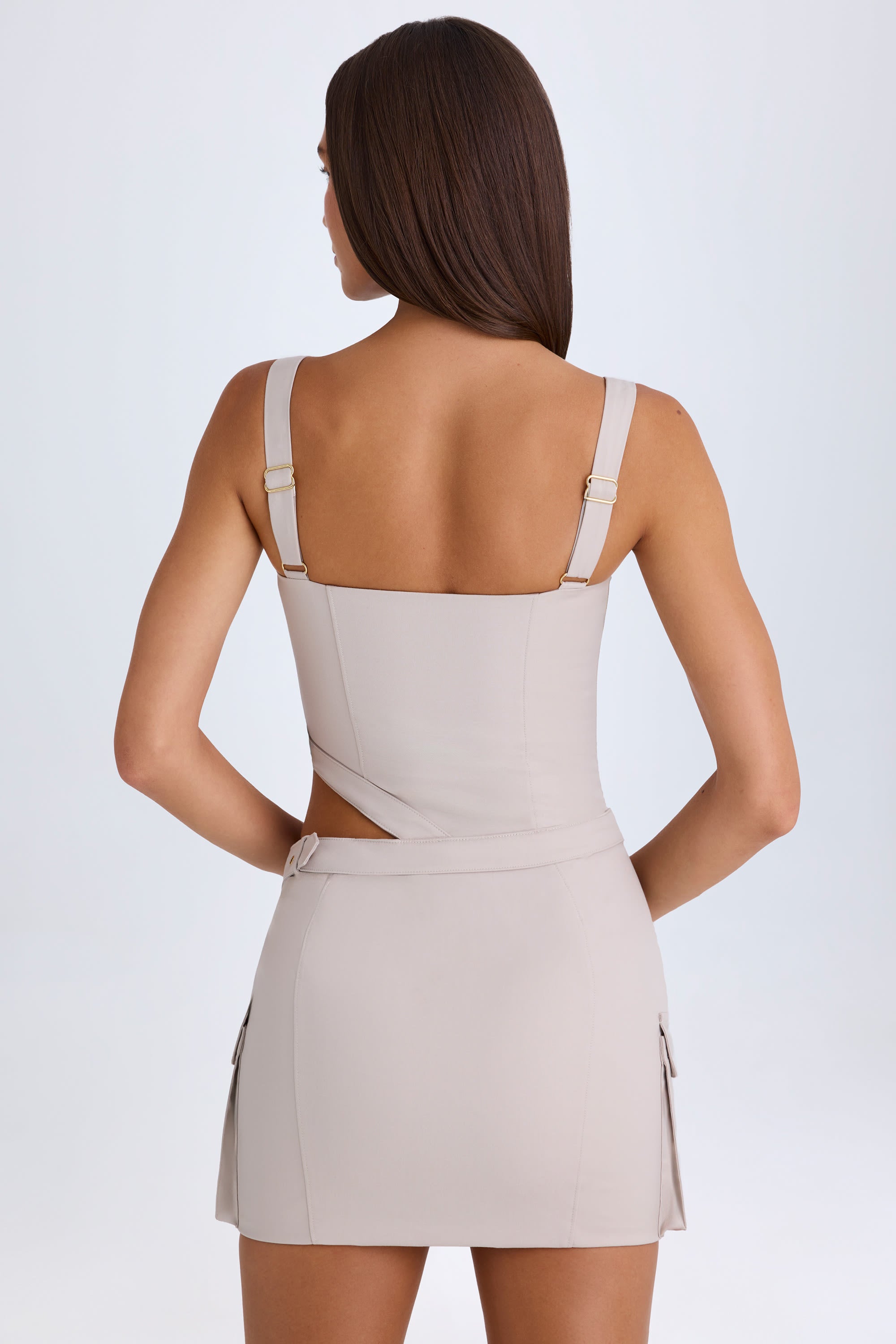 Belted Cut-Out Mini Dress in Taupe