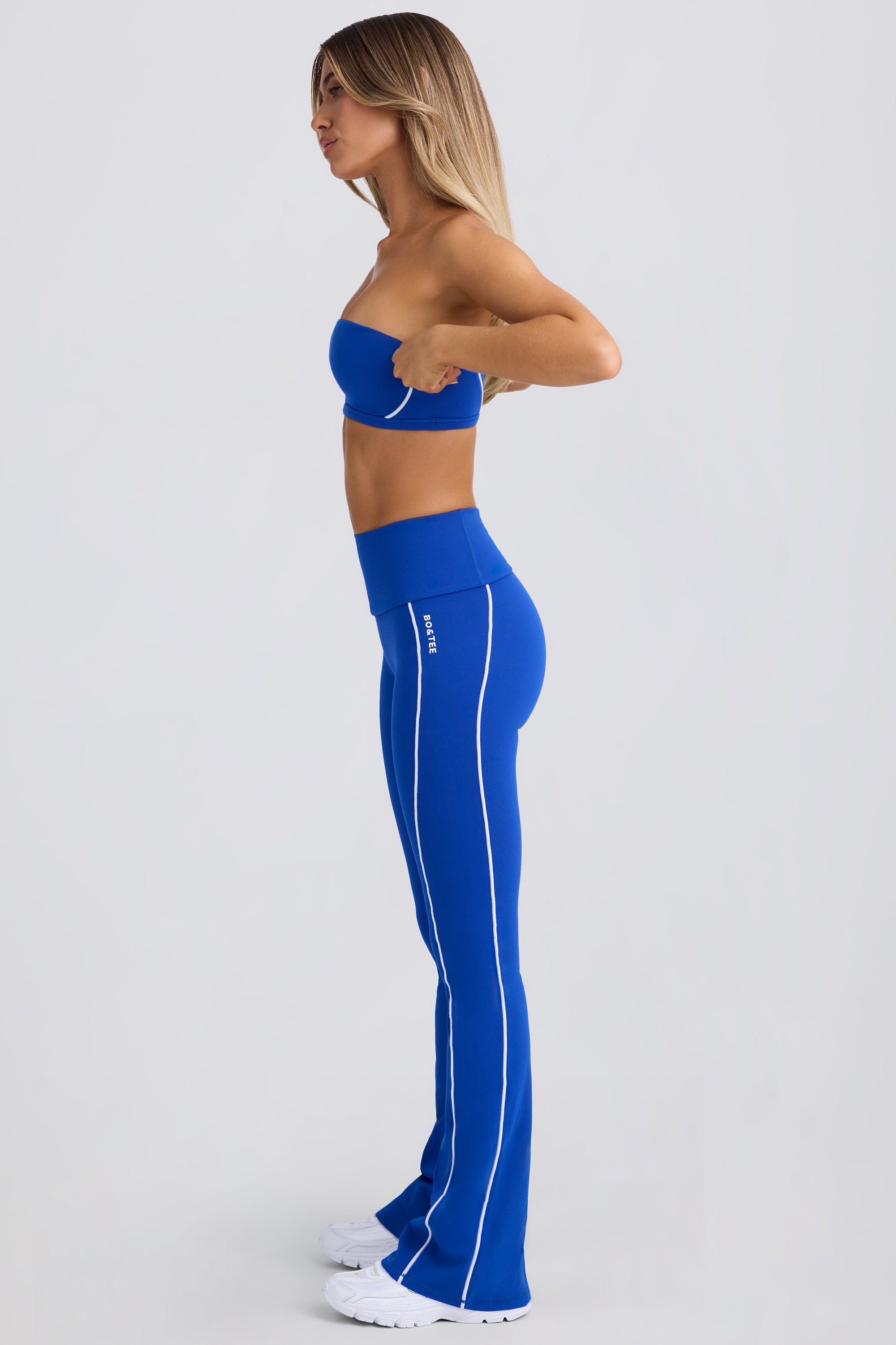 Tall Soft Active Foldover Flared Trousers in Cobalt Blue