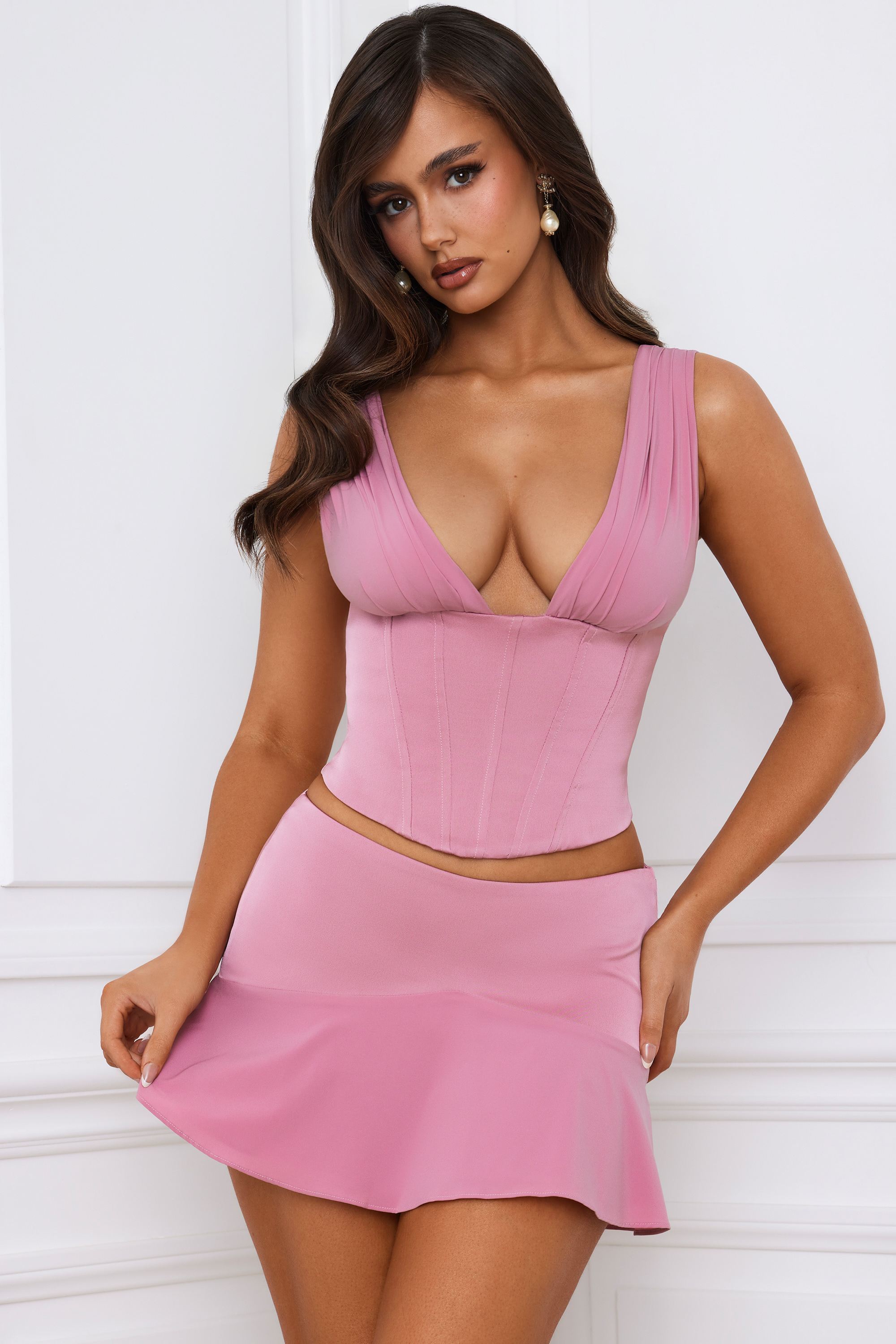 Longline Lace-Up Corset Top in Mauve