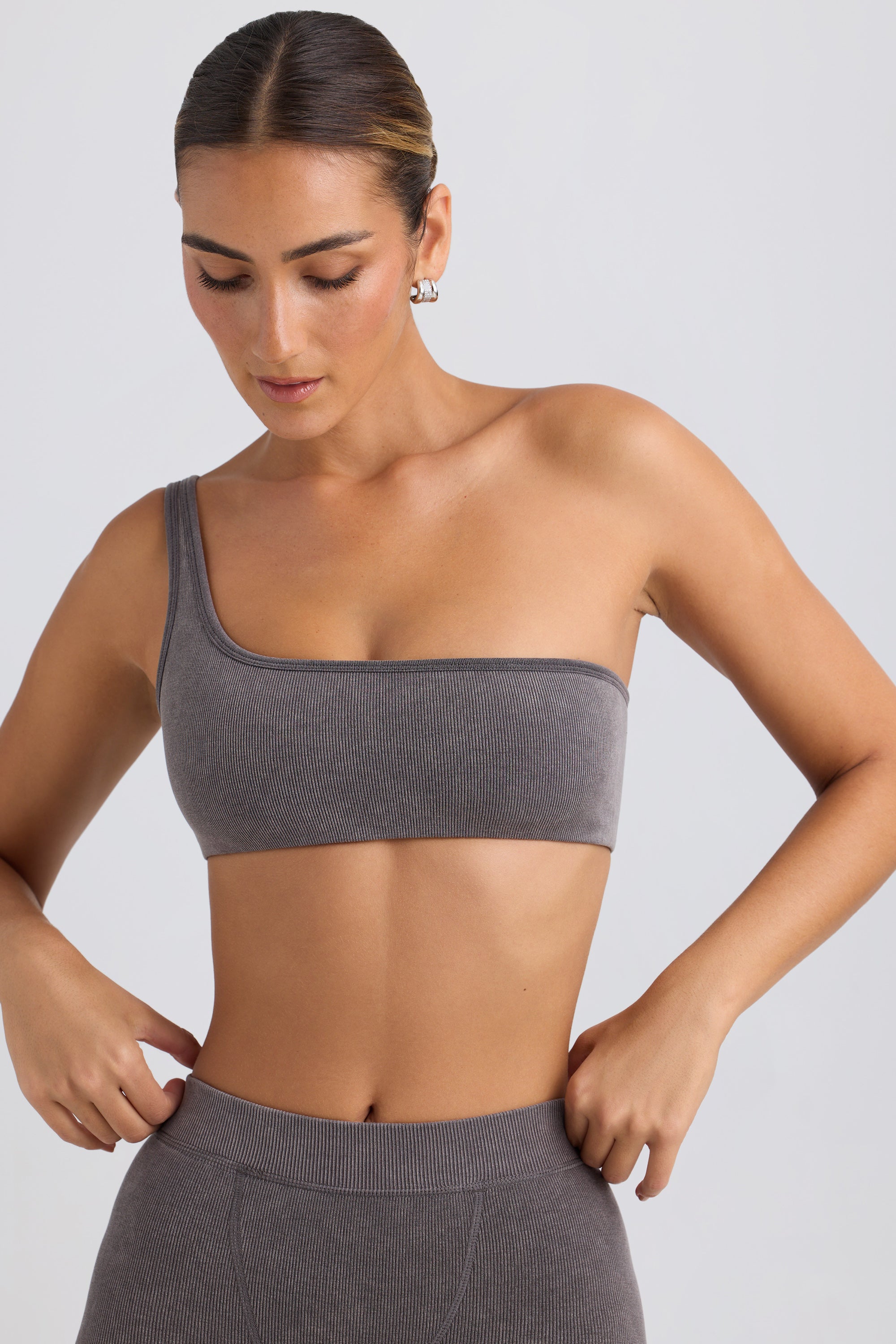 One-Shoulder Sports Bra in Washed Charcoal