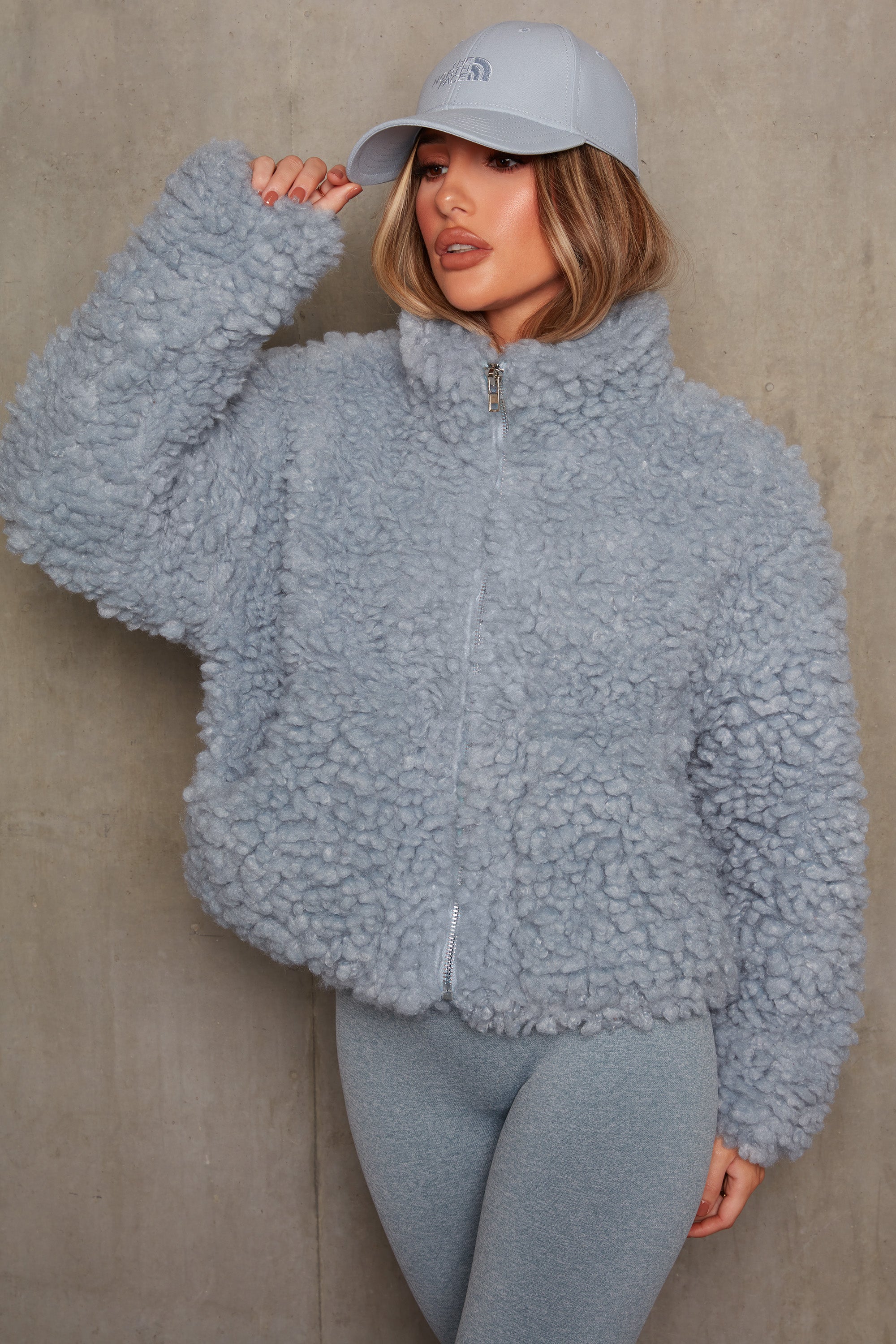 Oversized Boucle Teddy Coat in Blue