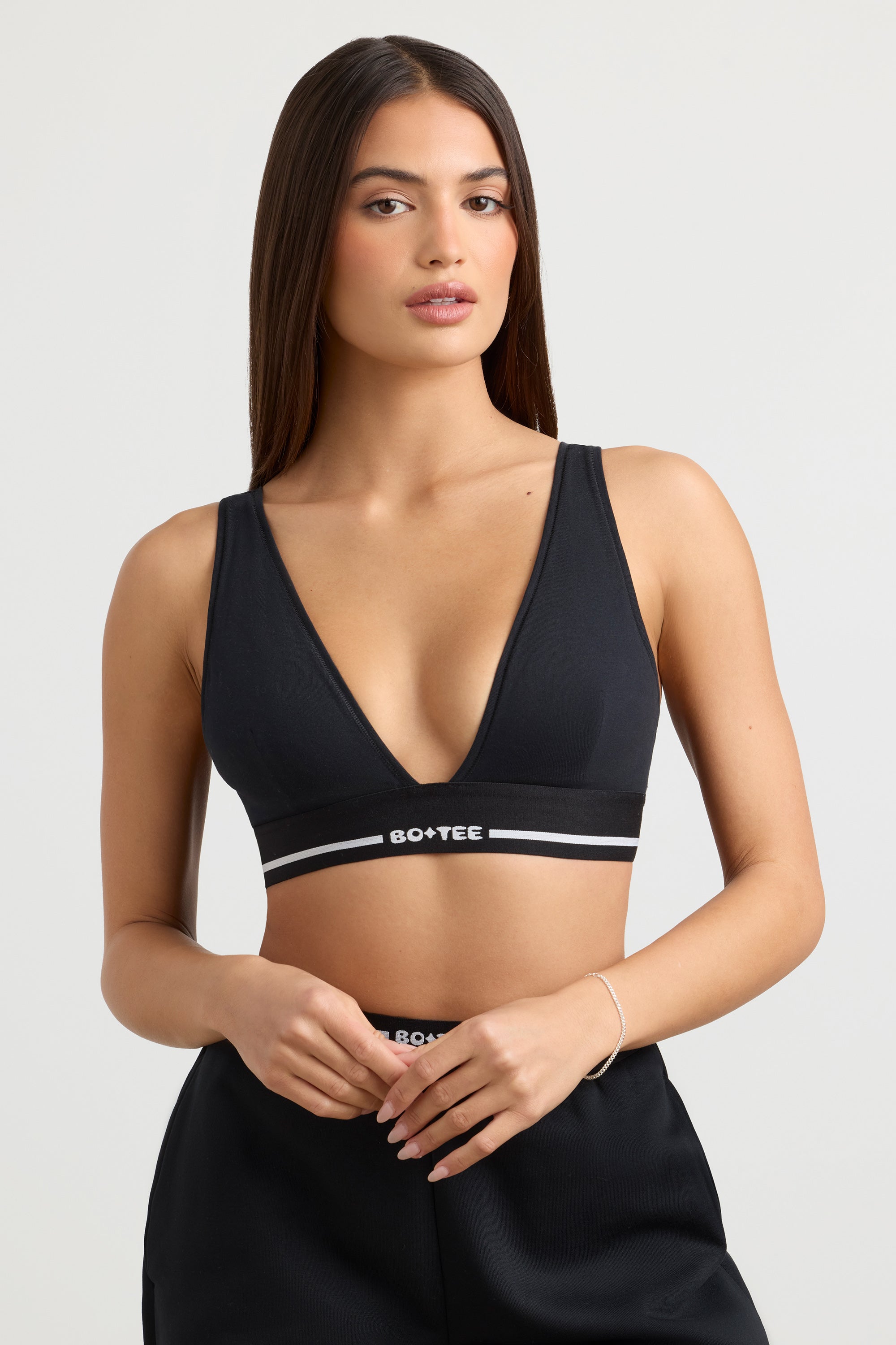 Plunge-Neck Crop Top in Black