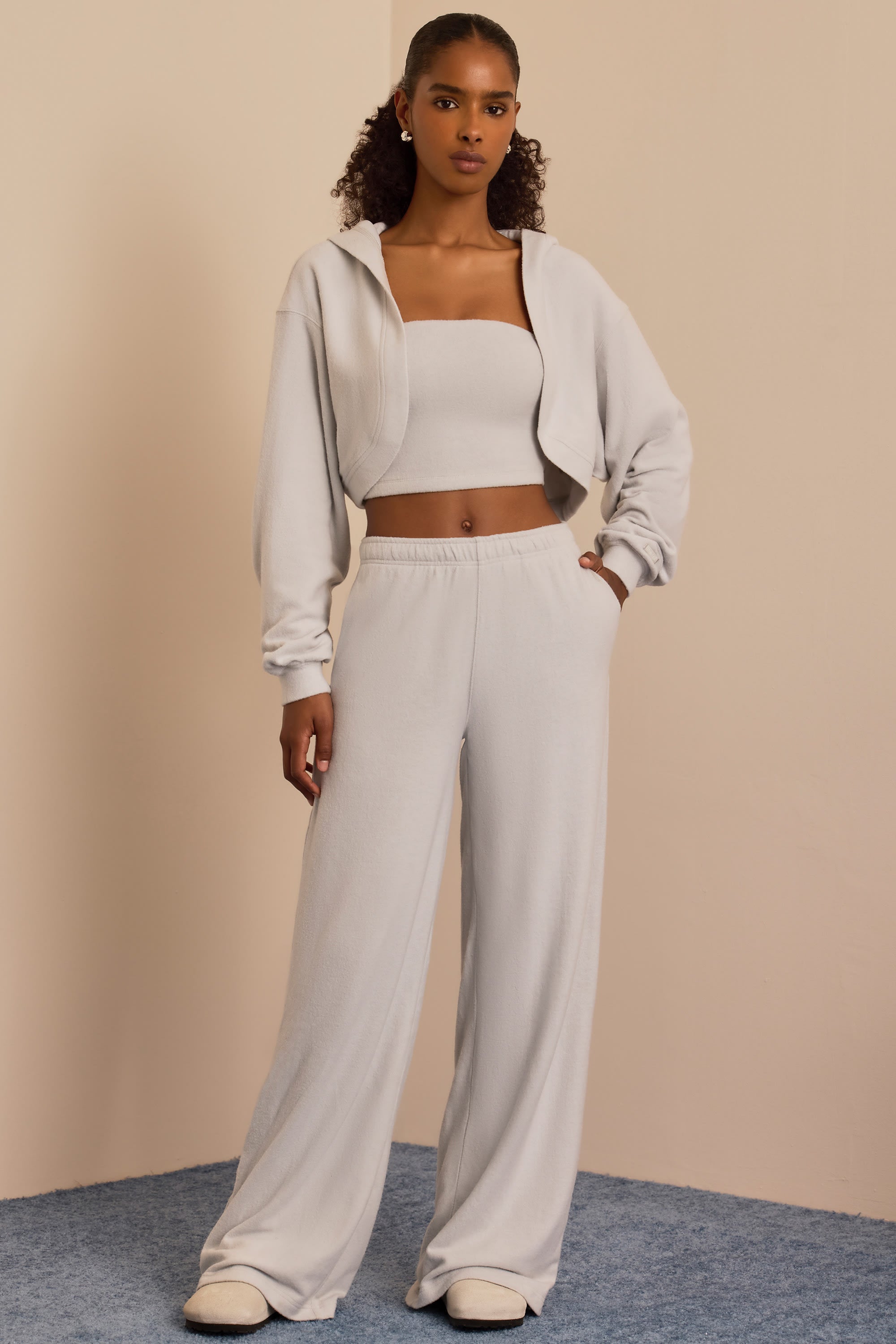 Petite Brushed Jersey Wide-Leg Joggers in Fog Grey