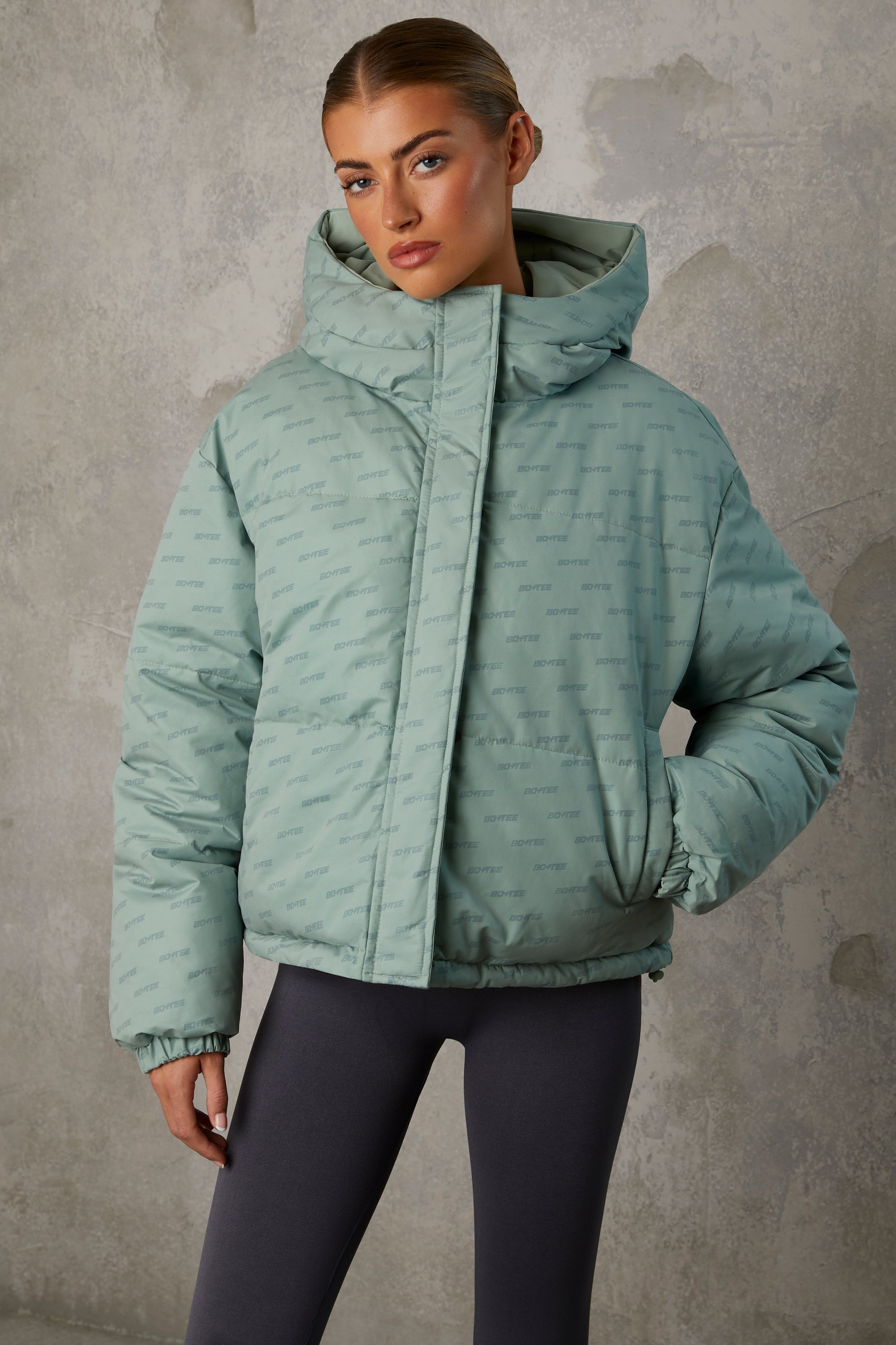 Reversible Hooded Puffer Jacket in Iceberg Green