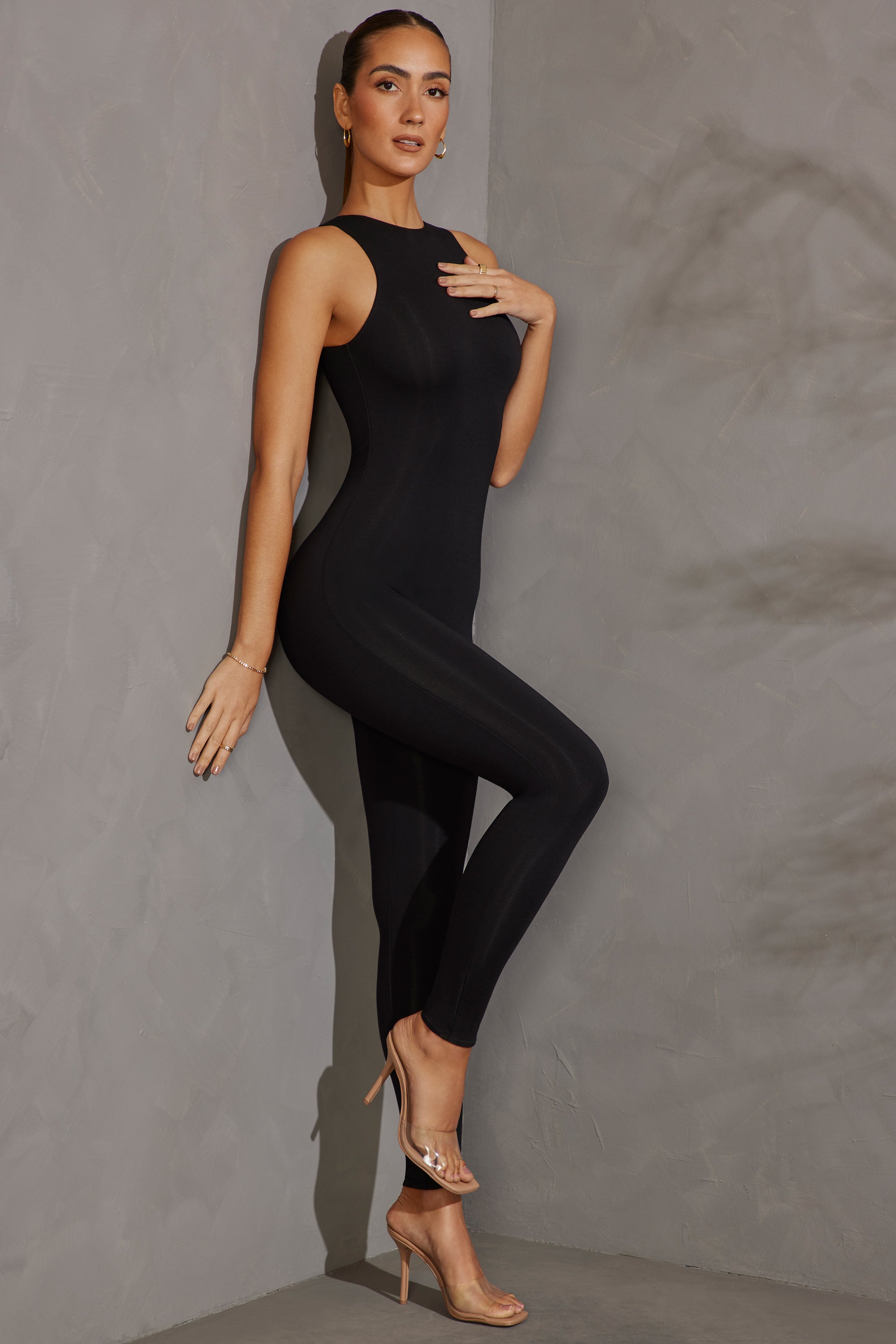 Racer Neck Jumpsuit in Black