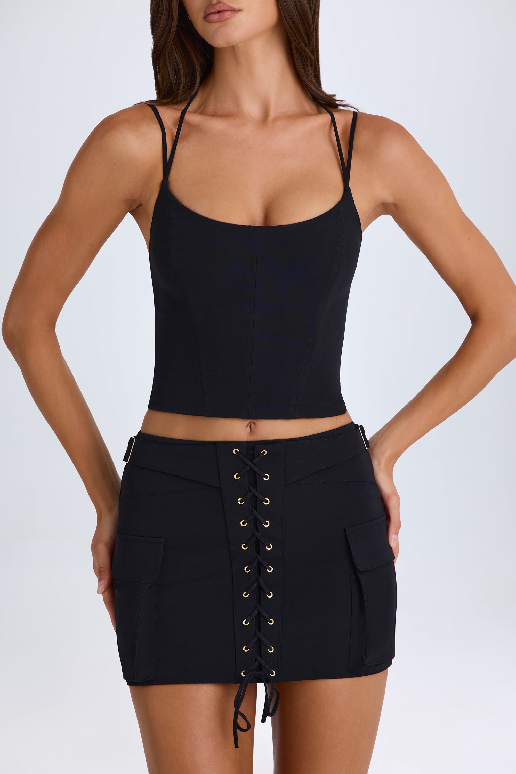 Lace-Up Micro Mini Skirt in Black