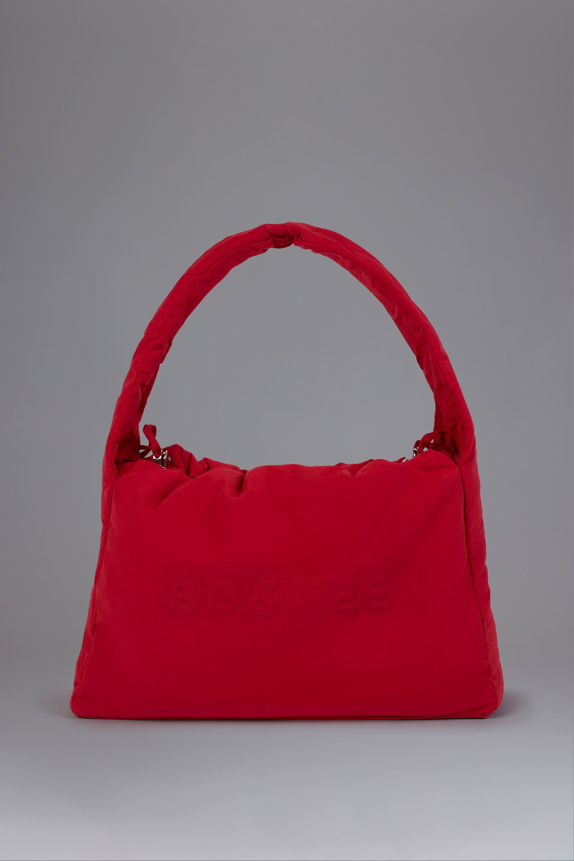 Drawstring Puffer Tote Bag in Cherry Red