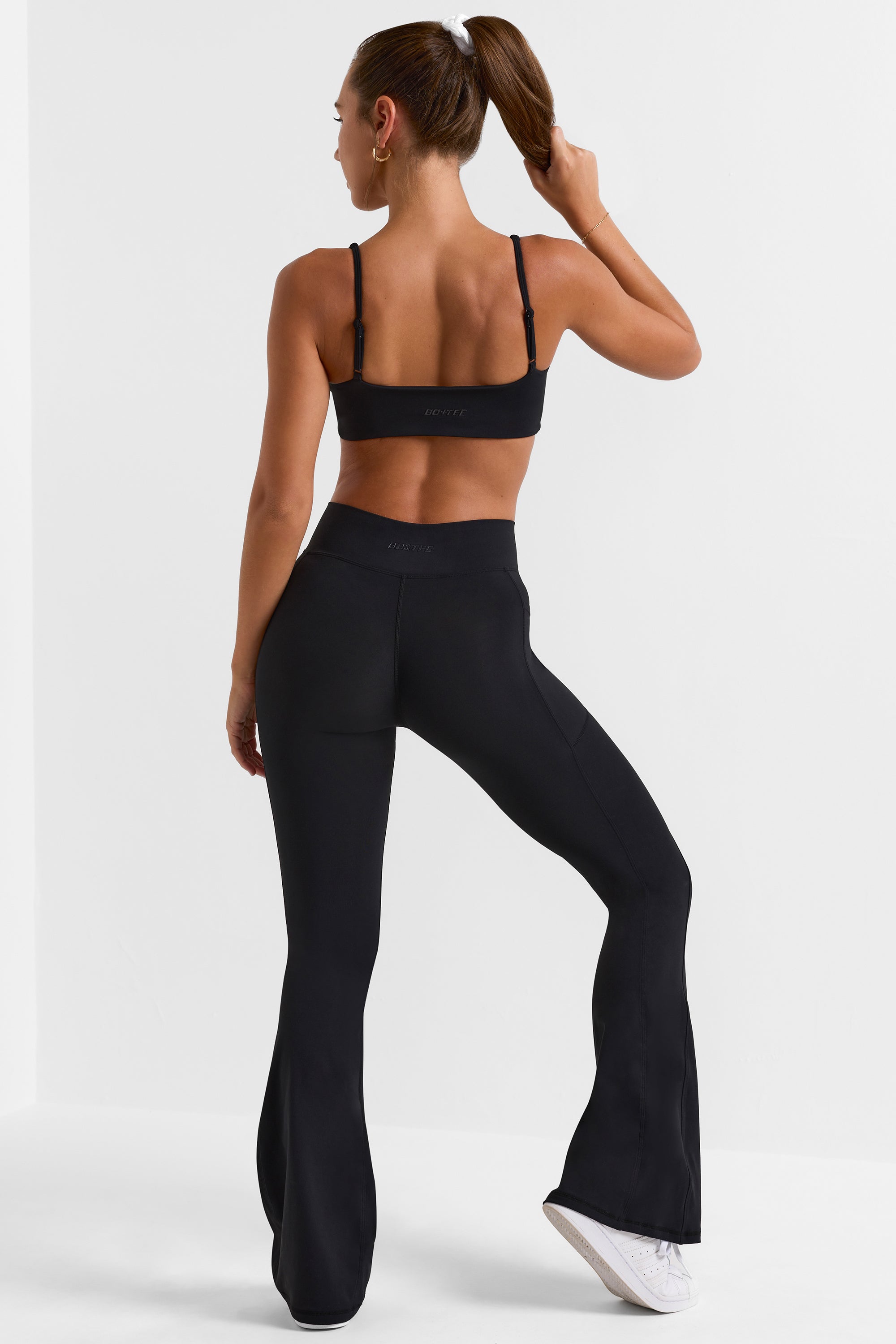 Soft Active Wrap Over Flared Leggings in Black