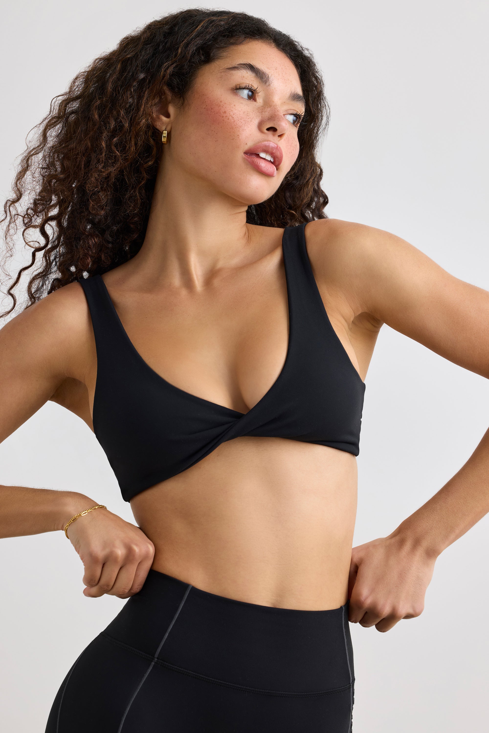 Soft Active V-Neck Sports Bra in Black