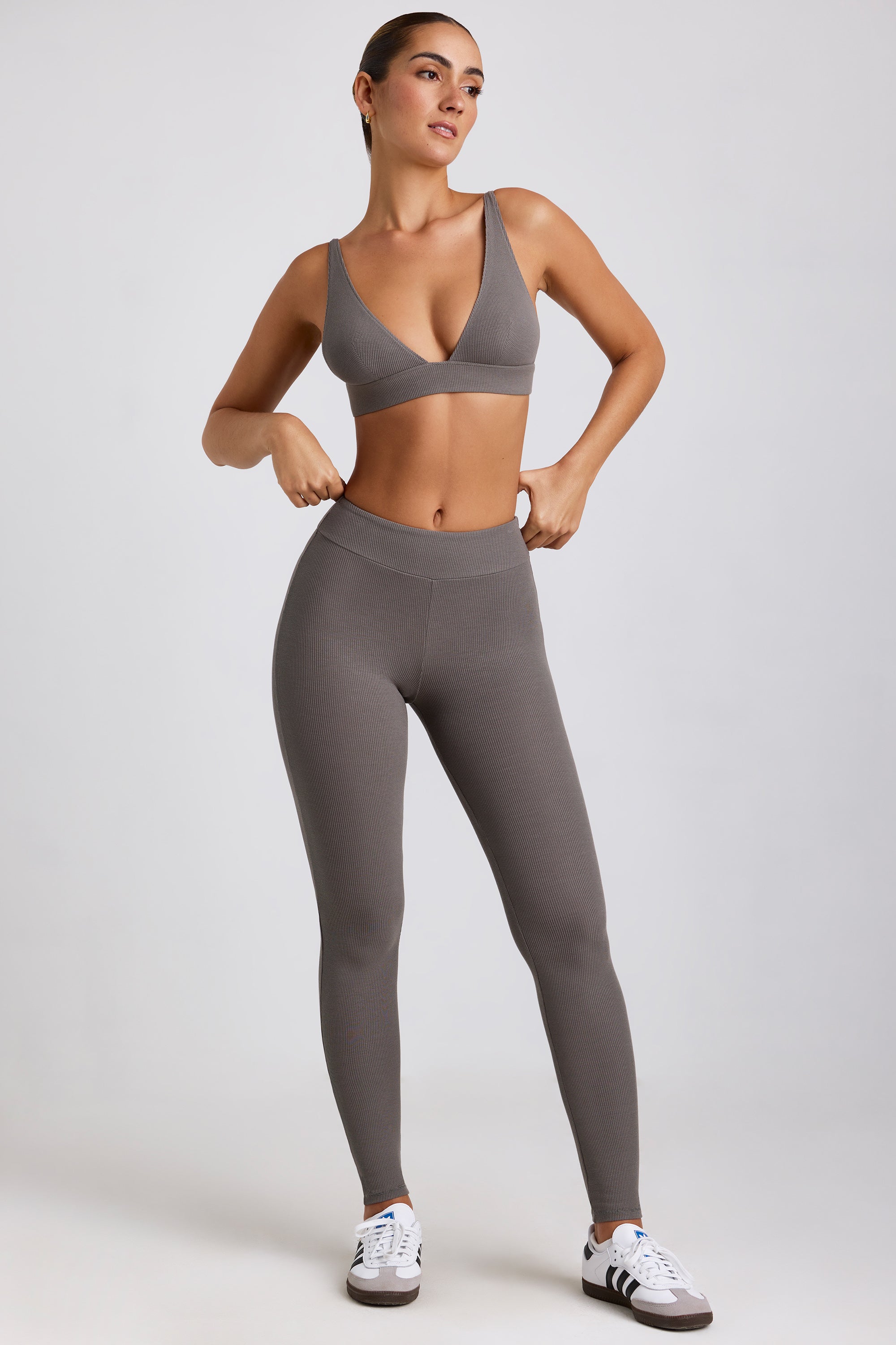 Tall Ribbed Modal High Waist Leggings in Grey