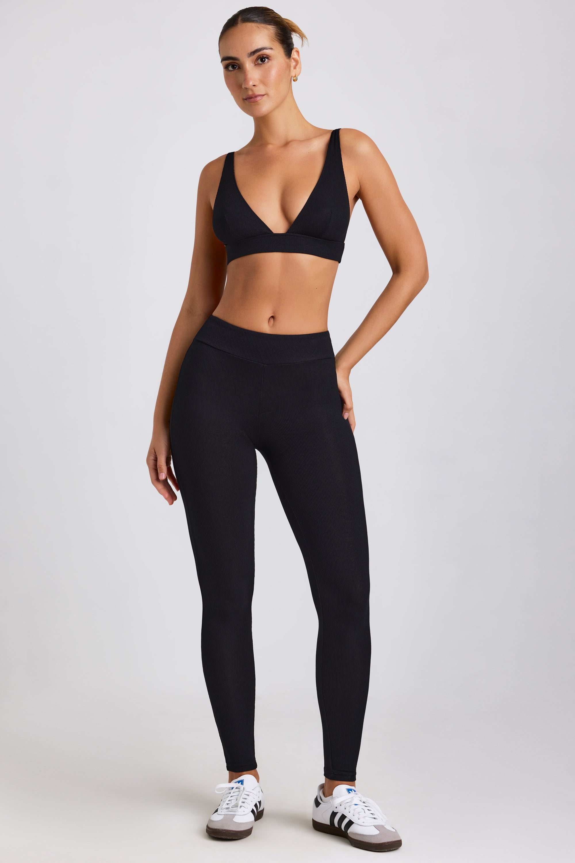 Petite Ribbed Modal High Waist Leggings in Black