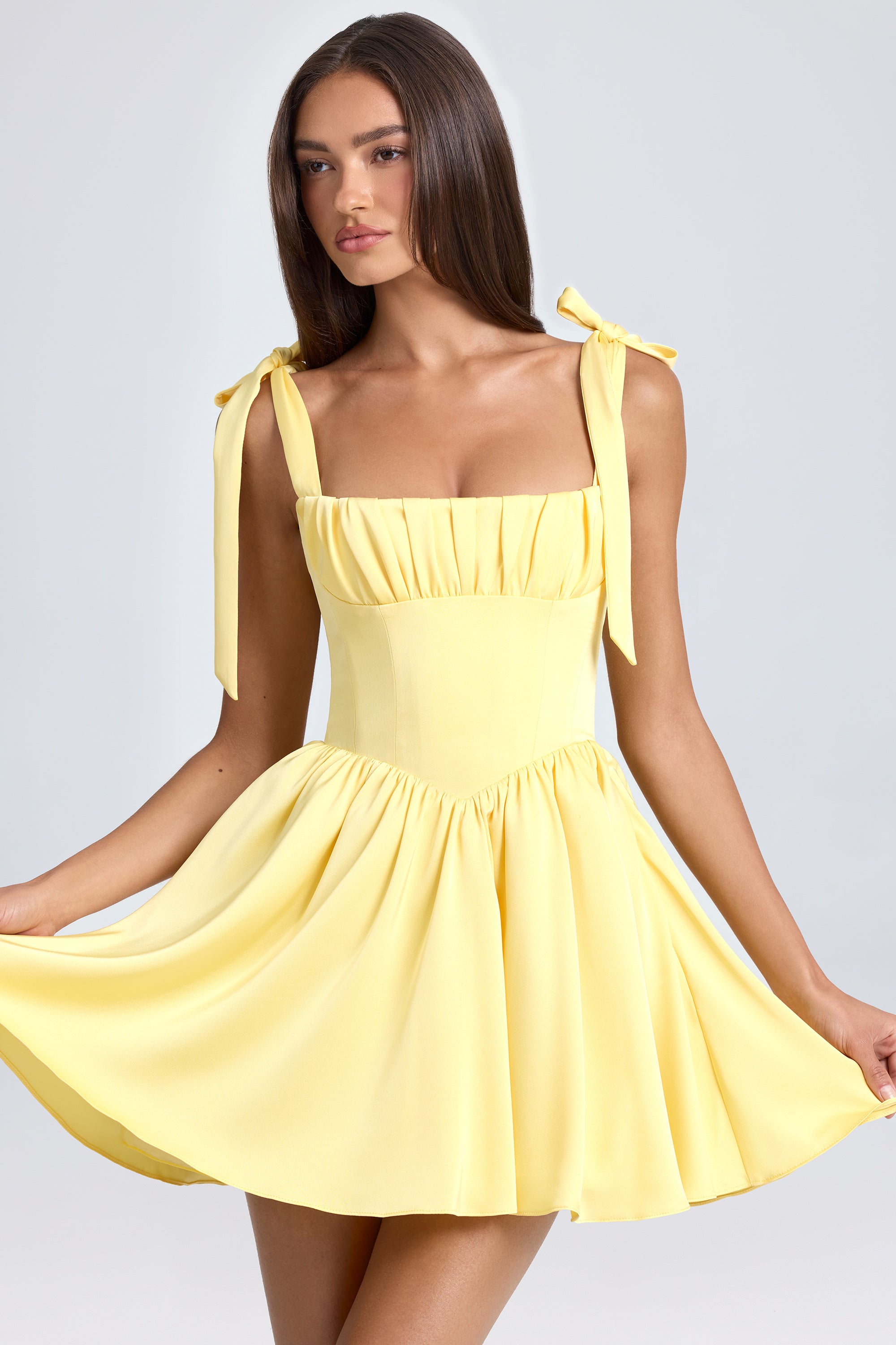 Draped Corset Mini Dress in Lemon Sherbet