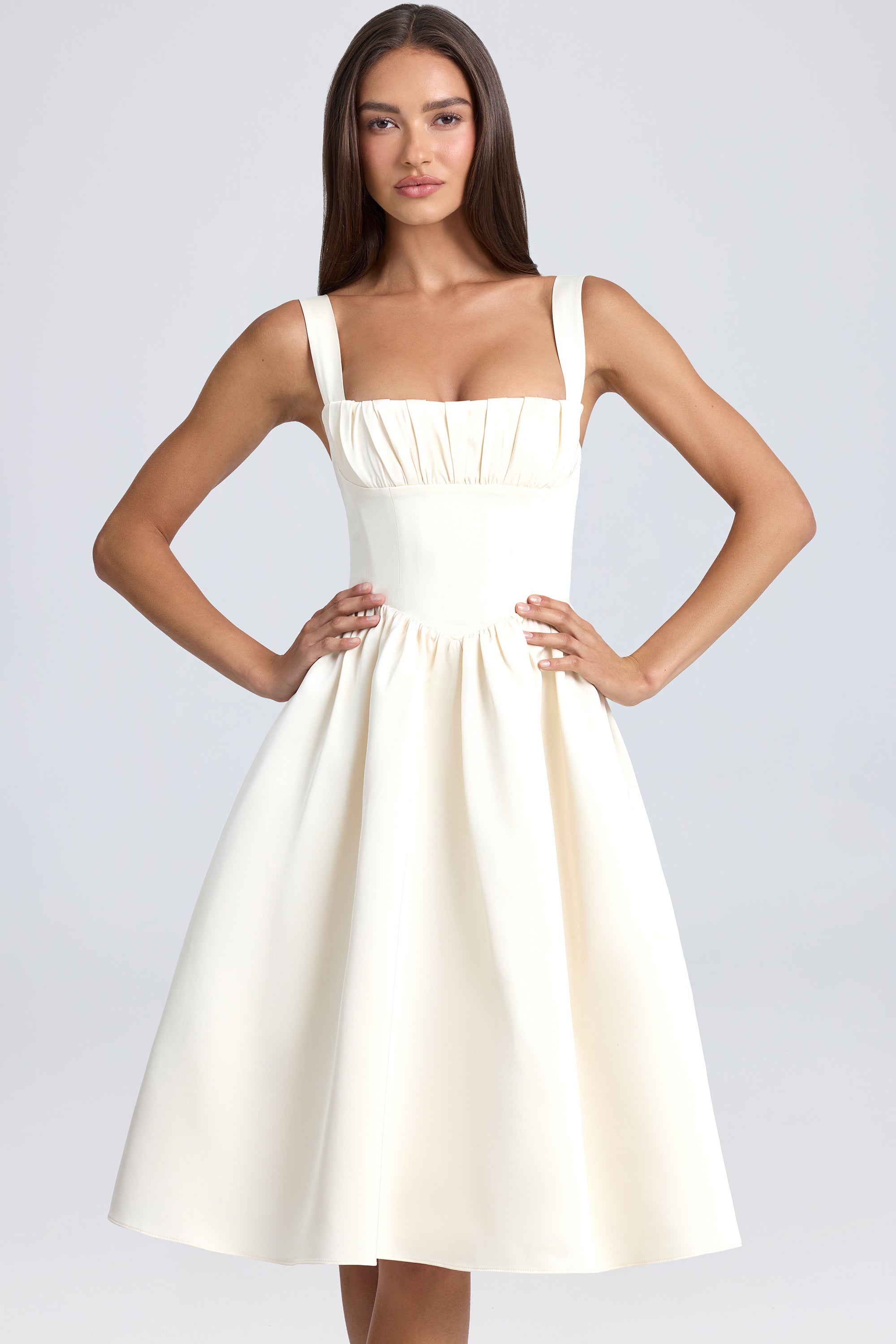 Draped Corset Midaxi Dress in Ivory