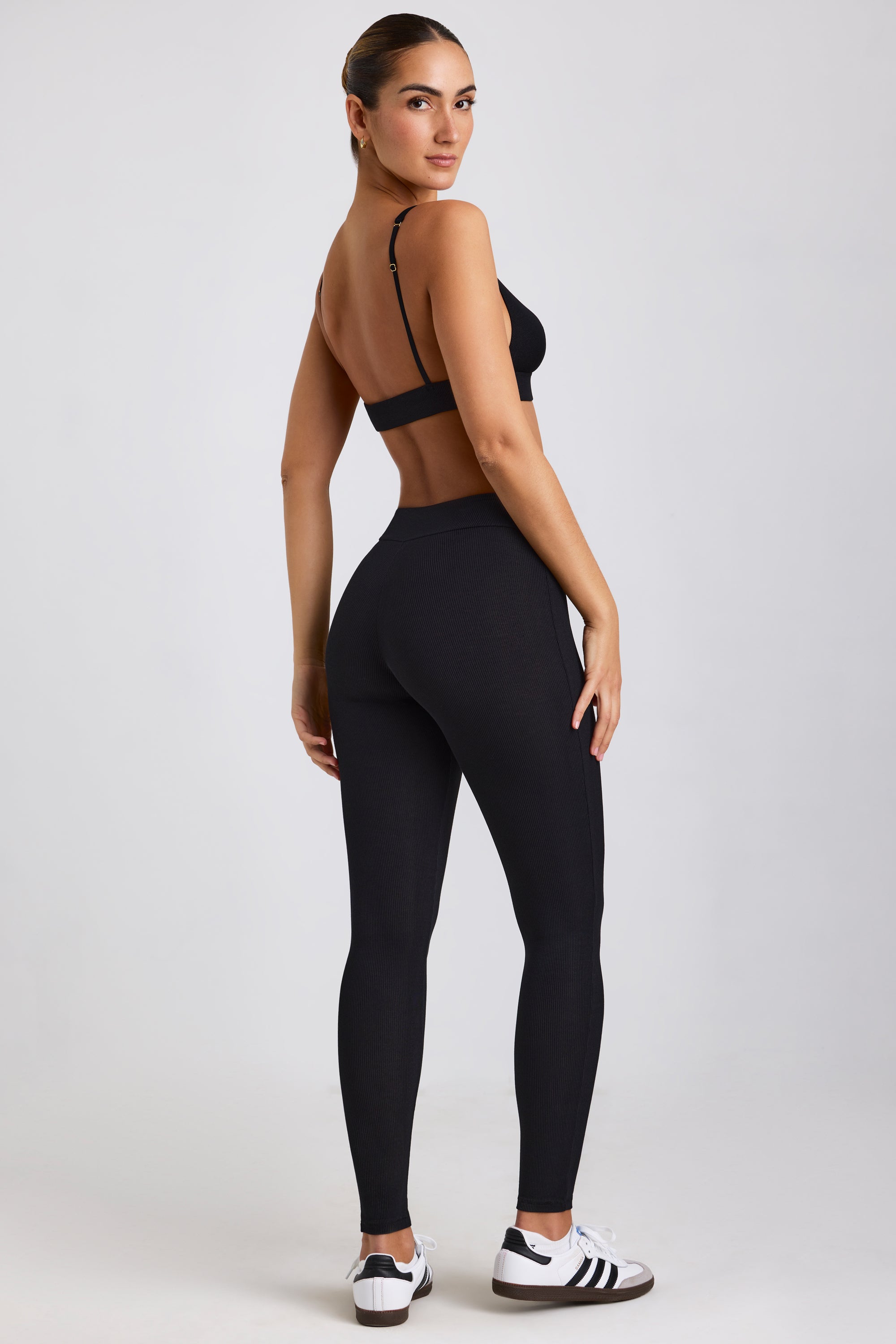 Tall Ribbed Modal High Waist Leggings in Black