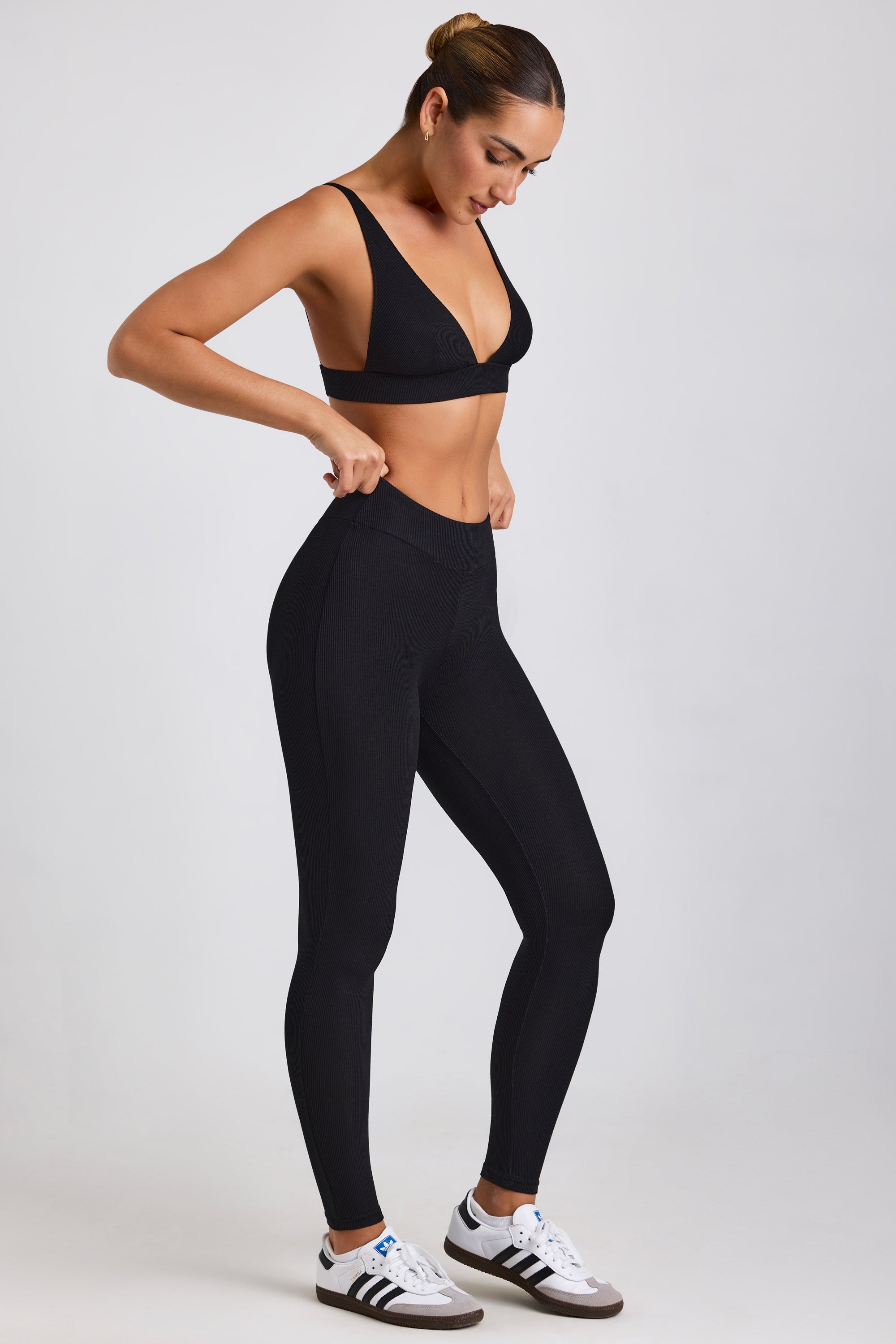 Petite Ribbed Modal High Waist Leggings in Black