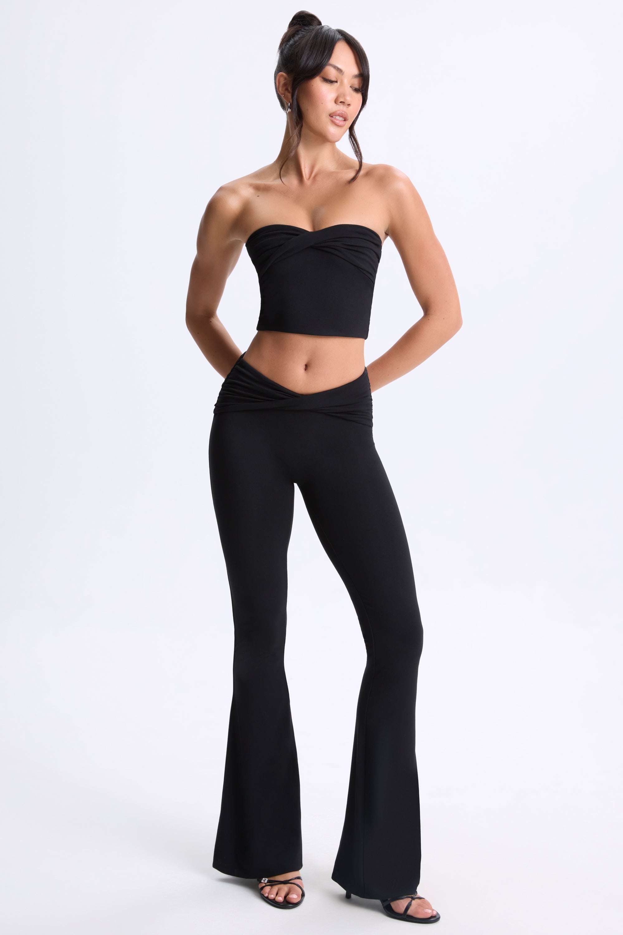 Petite Twist-Front Flared Trousers in Black